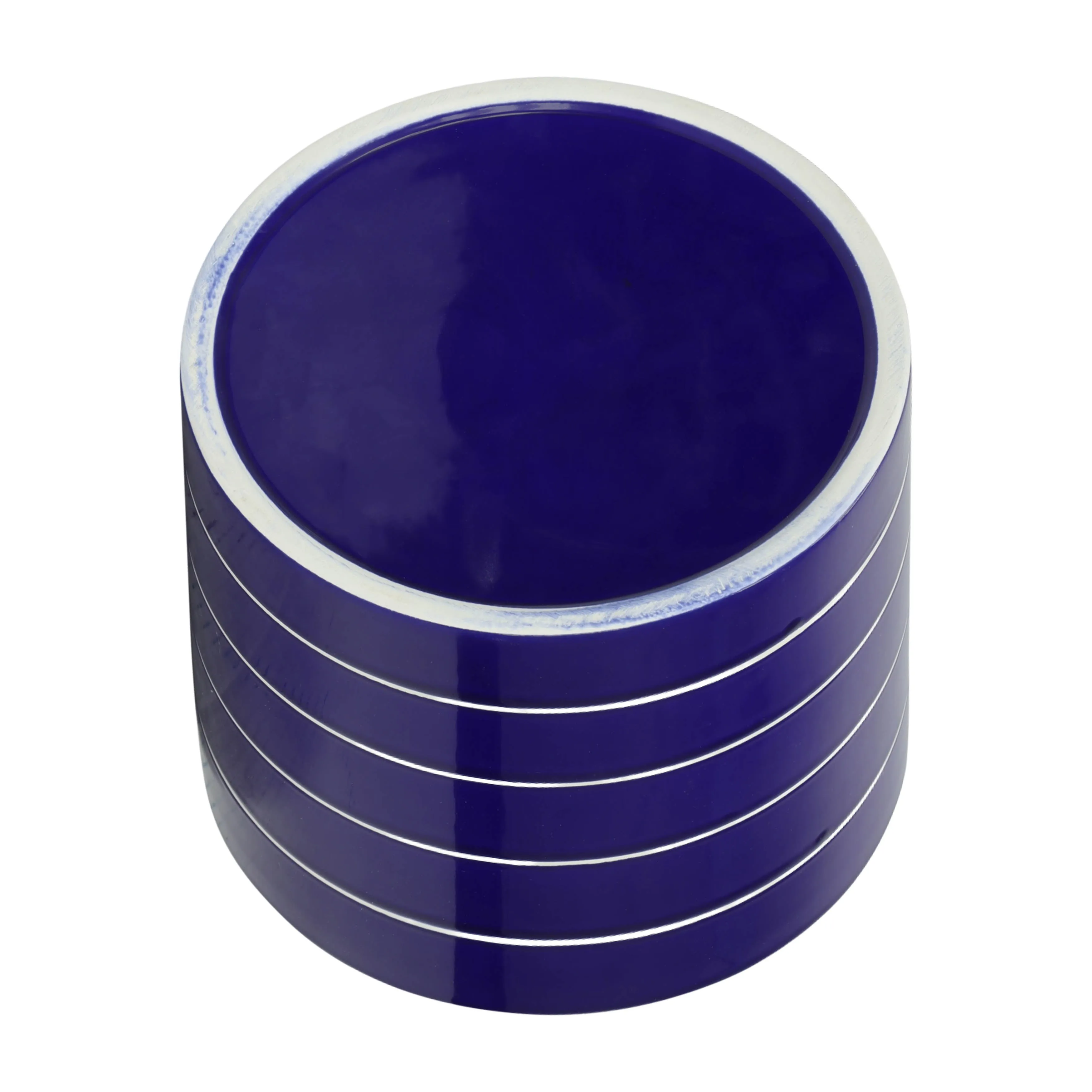 10" STRIPED PLANTER W/ WOOD STAND, NAVY