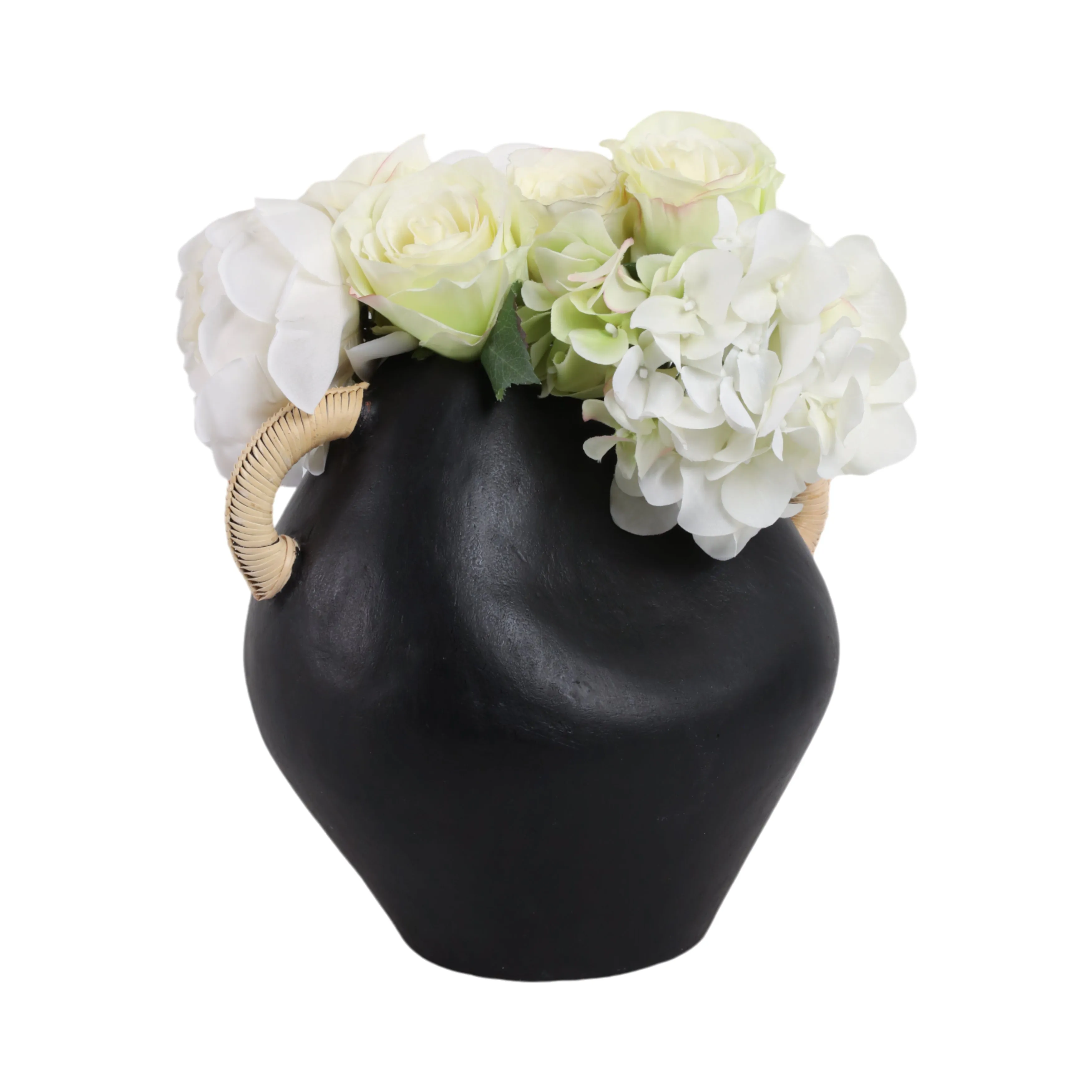 10" Terracotta Jug Vase W/rattan Handles, Blk