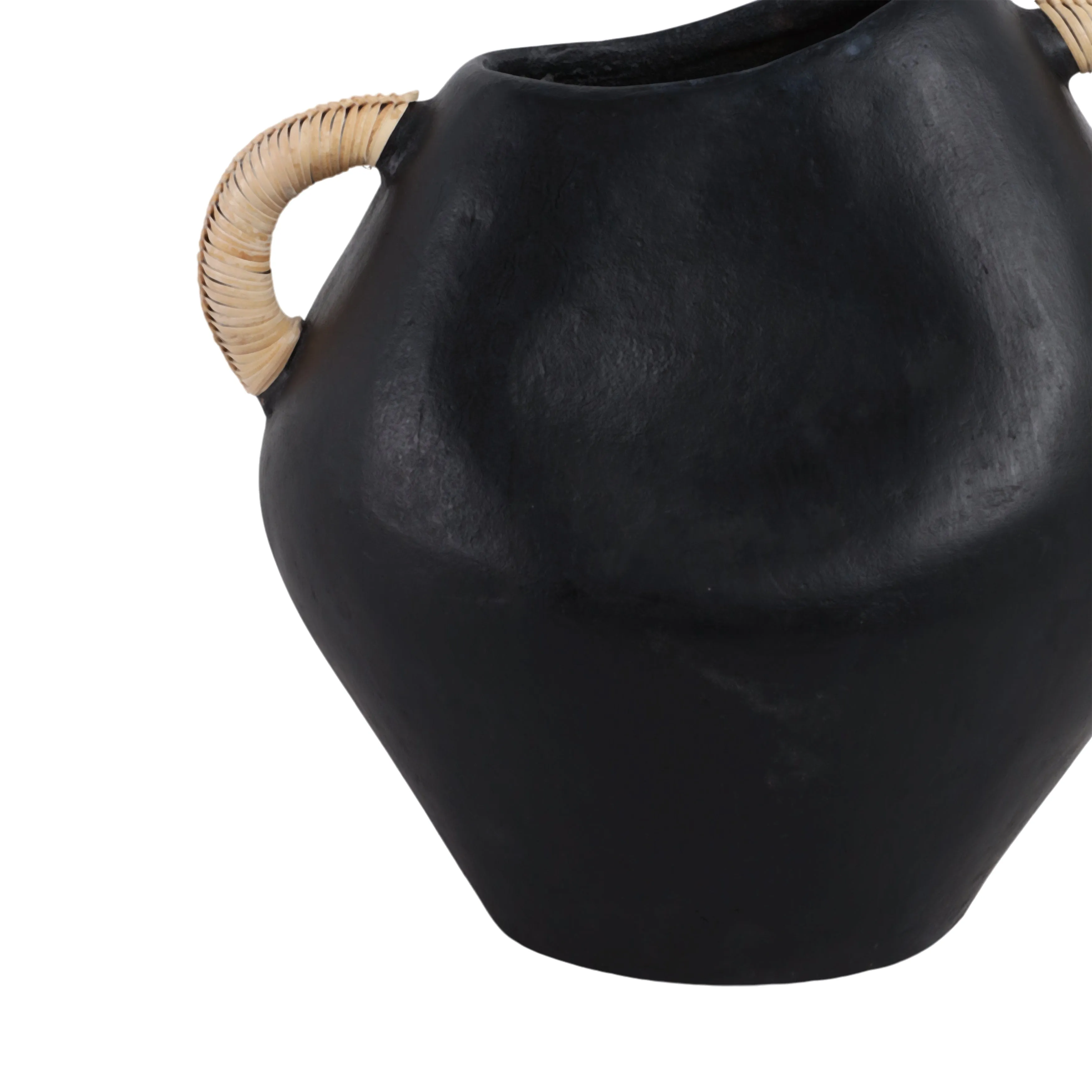 10" Terracotta Jug Vase W/rattan Handles, Blk