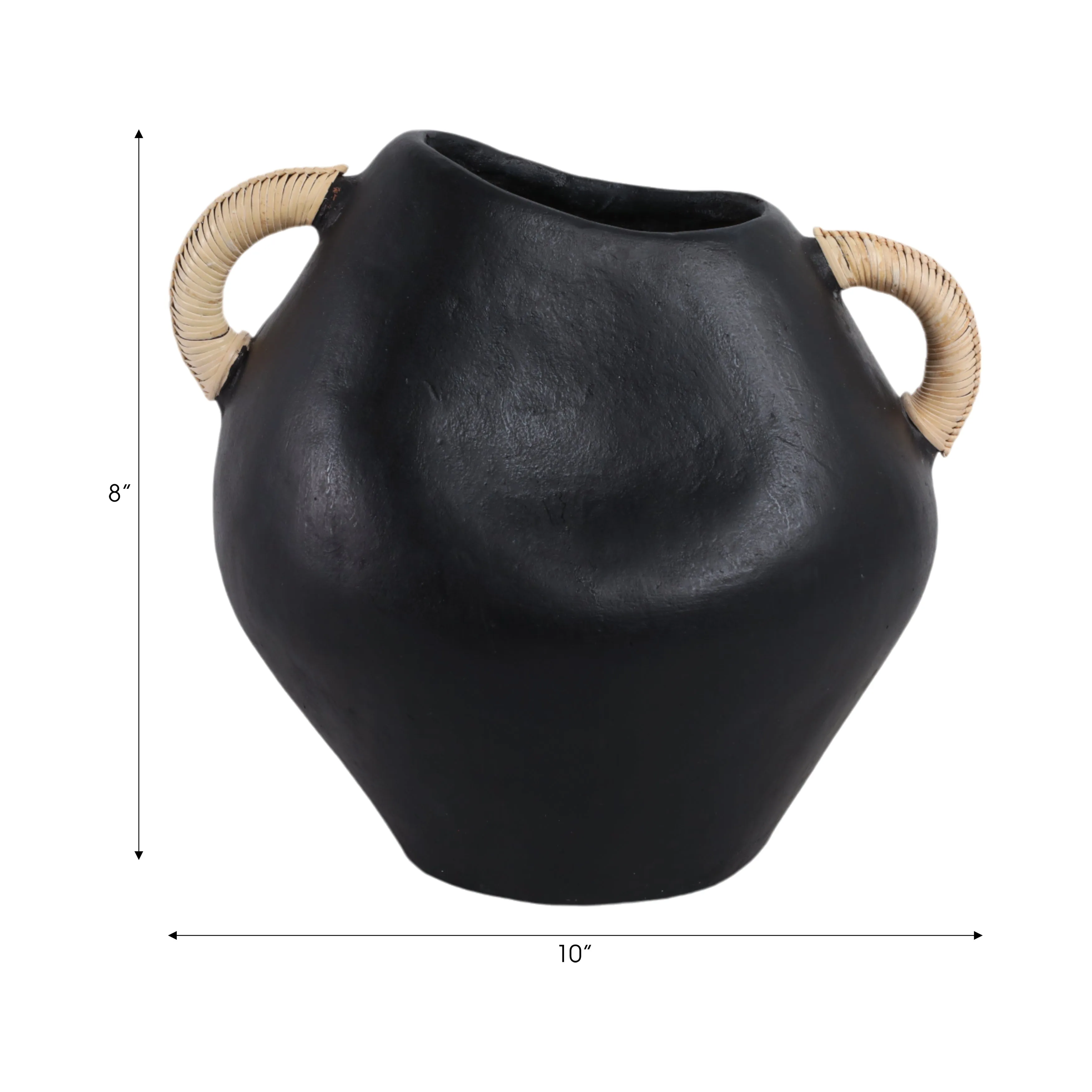 10" Terracotta Jug Vase W/rattan Handles, Blk