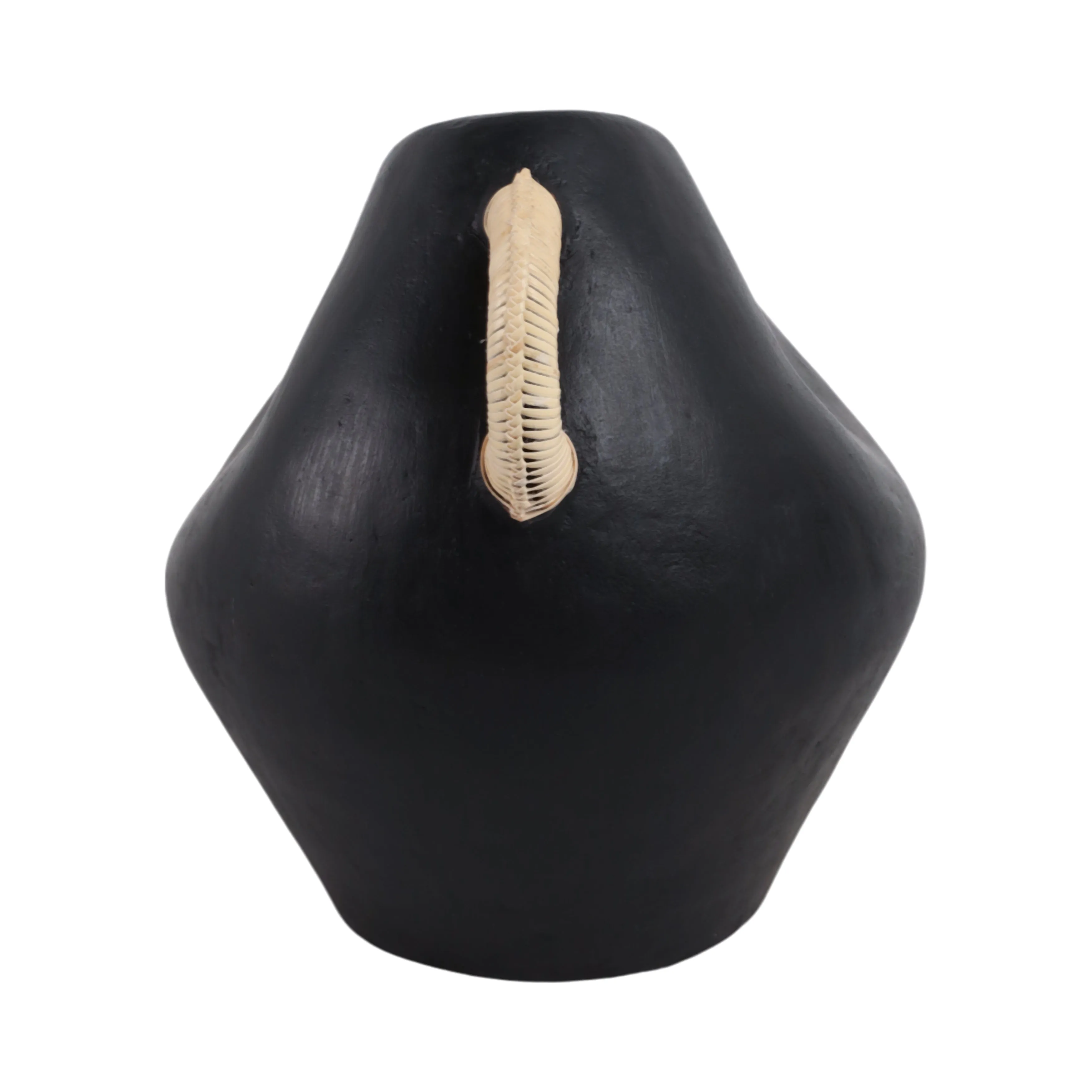 10" Terracotta Jug Vase W/rattan Handles, Blk