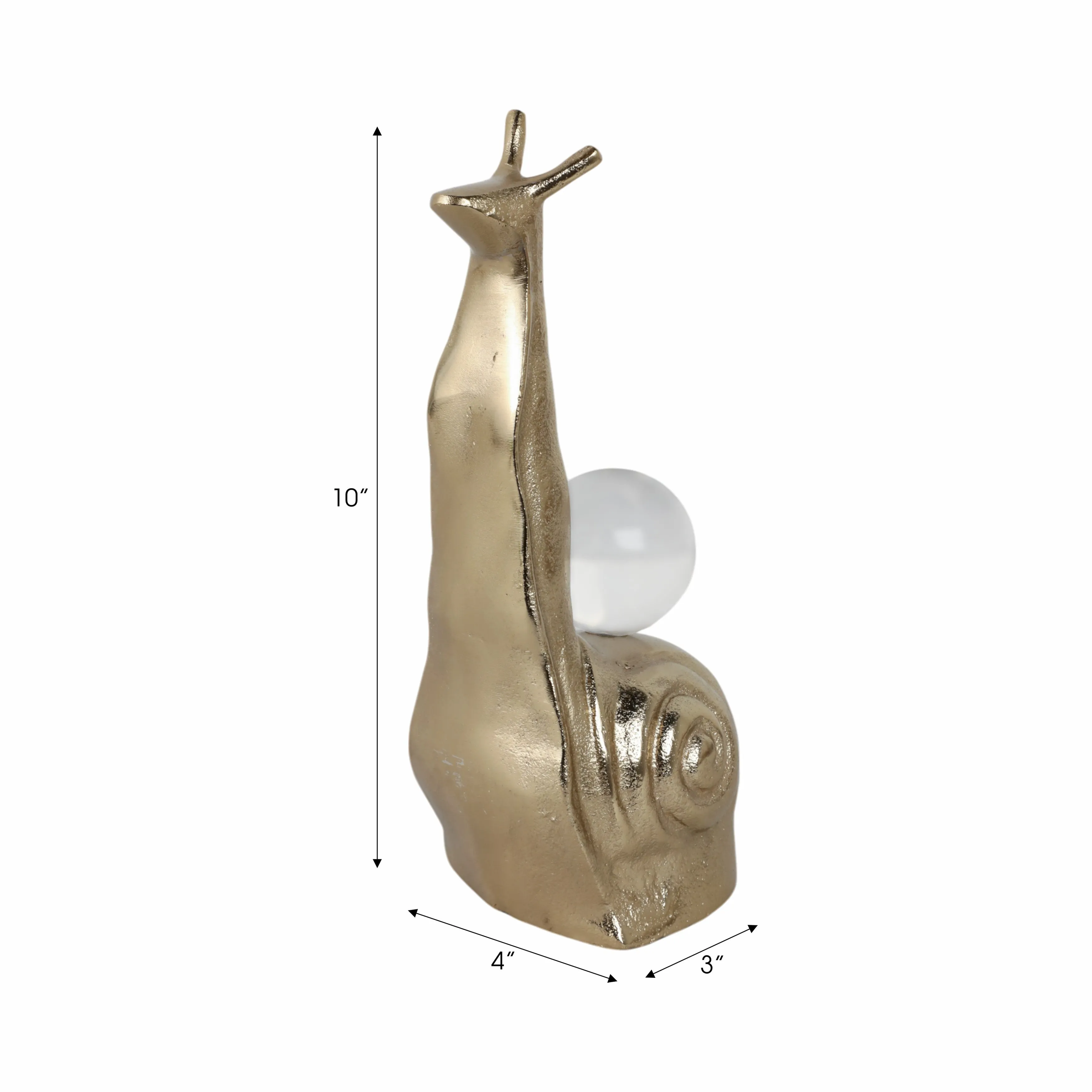 10x4" Tall Snail With Acrylic Ball, Gold