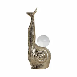 10x4" Tall Snail With Acrylic Ball, Gold
