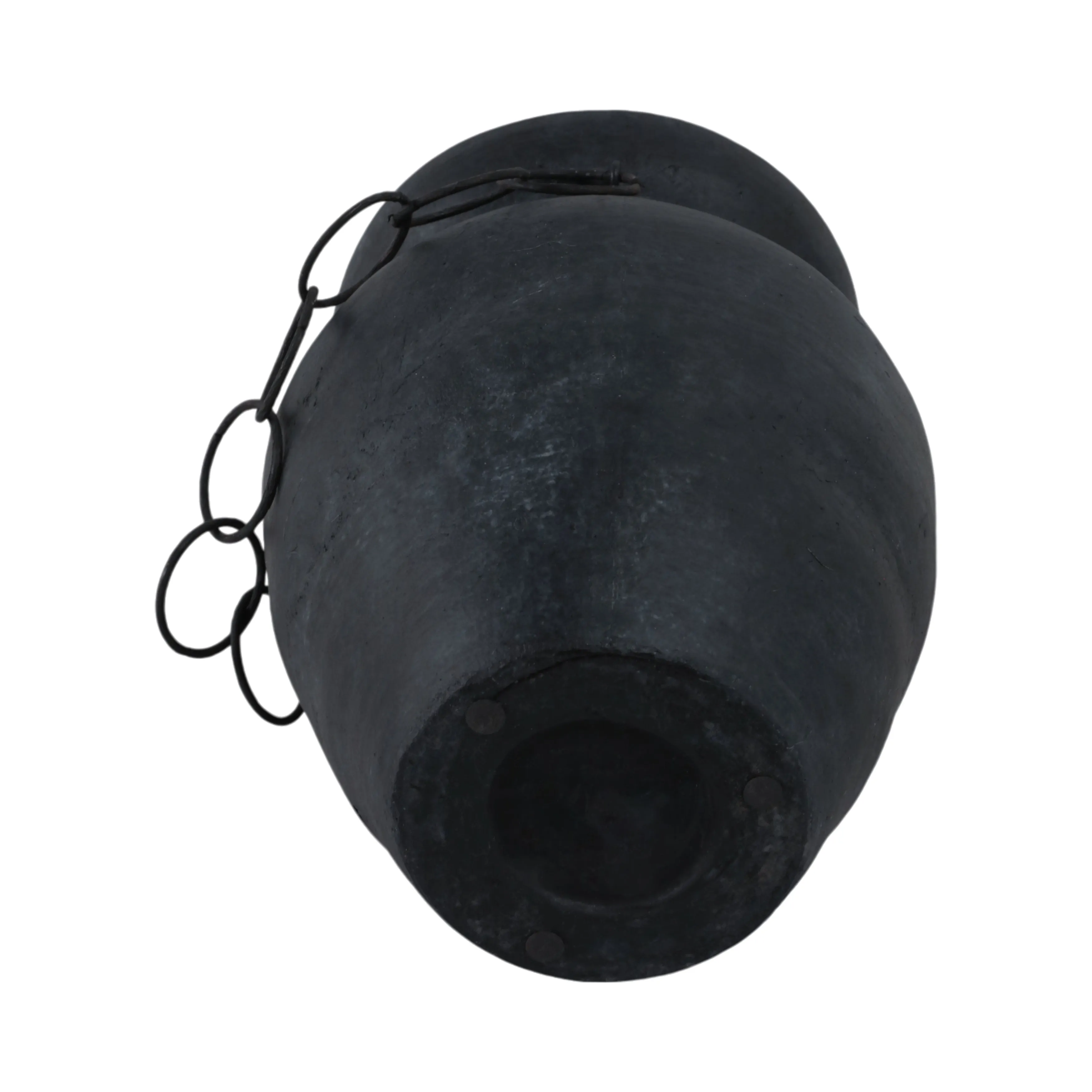 10x8" Rustic Terracotta Vase With Chain, Black