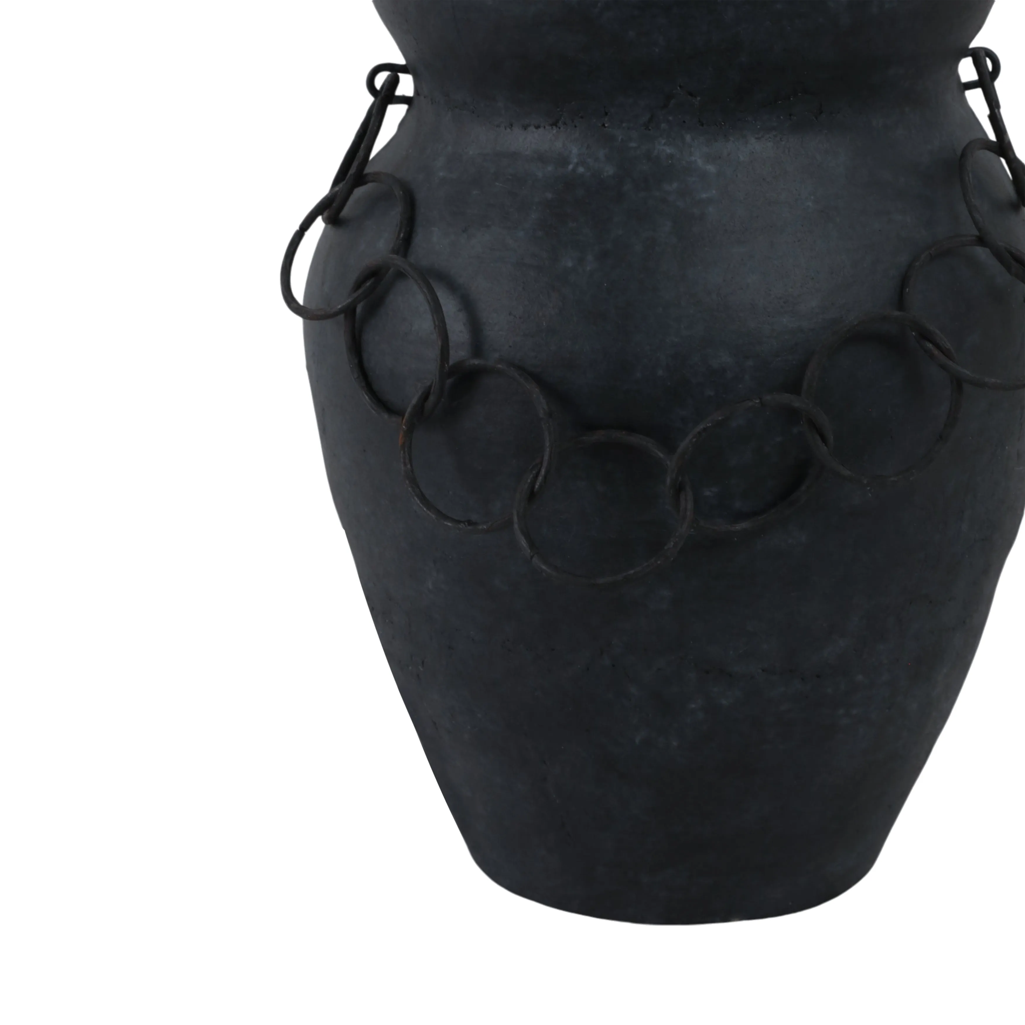 10x8" Rustic Terracotta Vase With Chain, Black