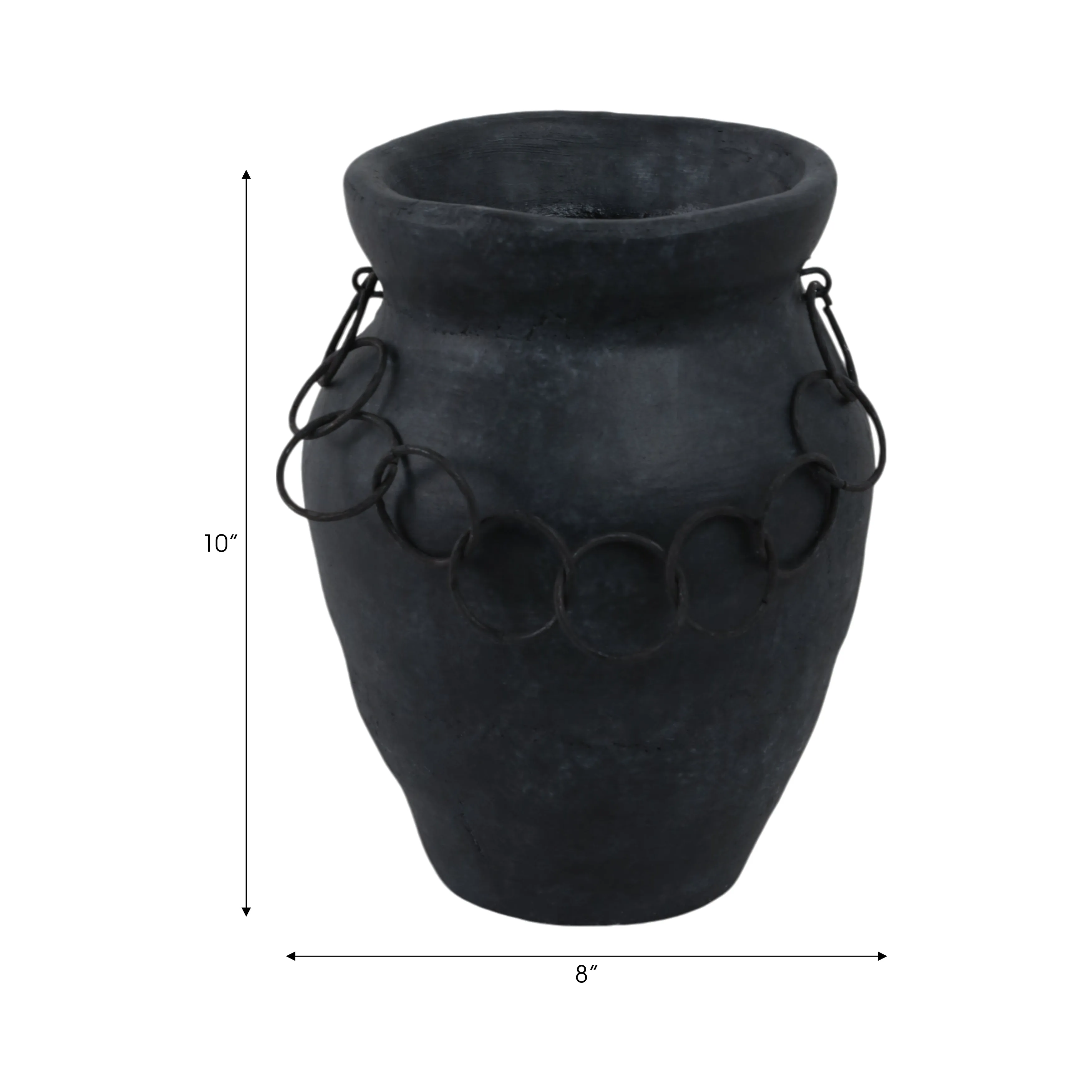 10x8" Rustic Terracotta Vase With Chain, Black