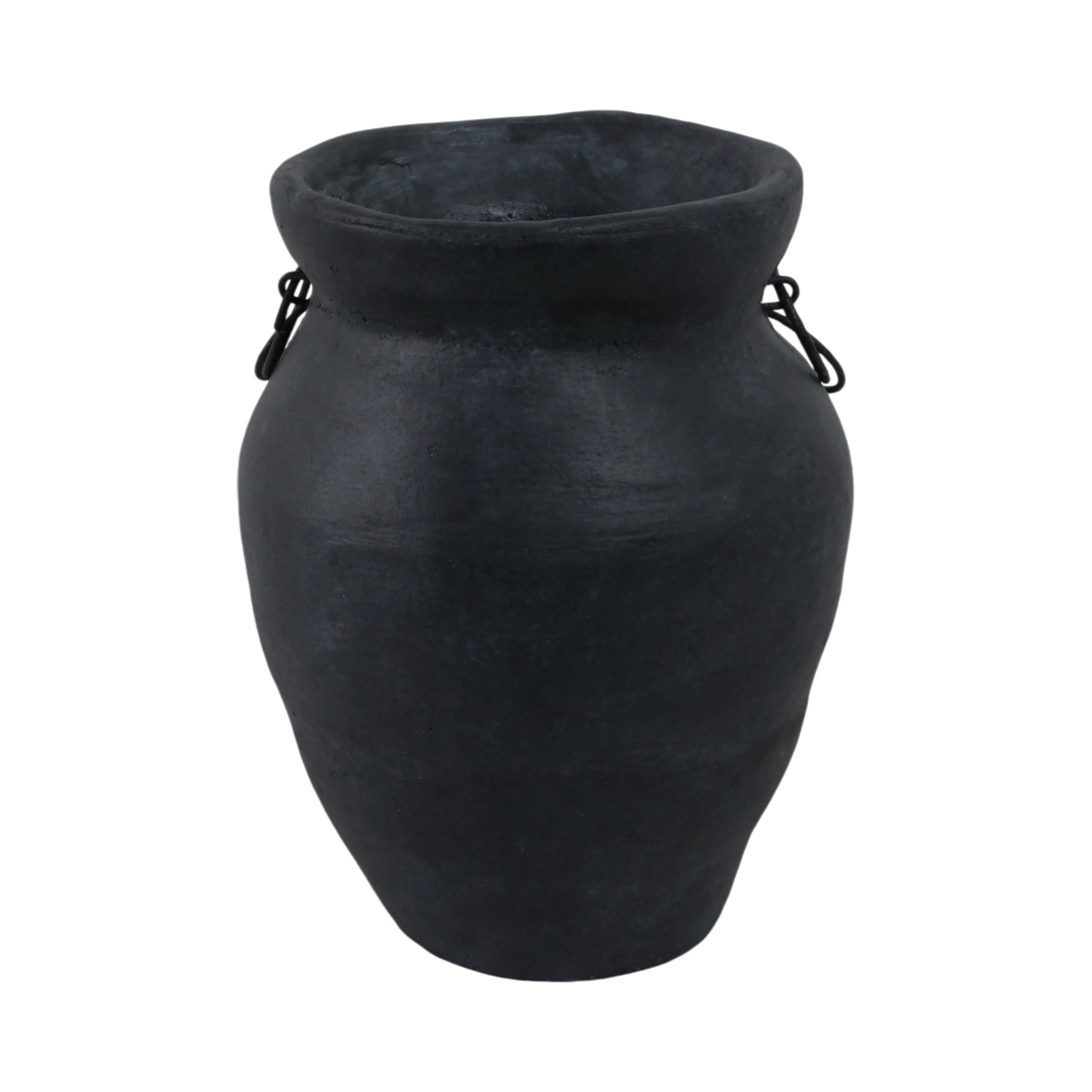 10x8" Rustic Terracotta Vase With Chain, Black