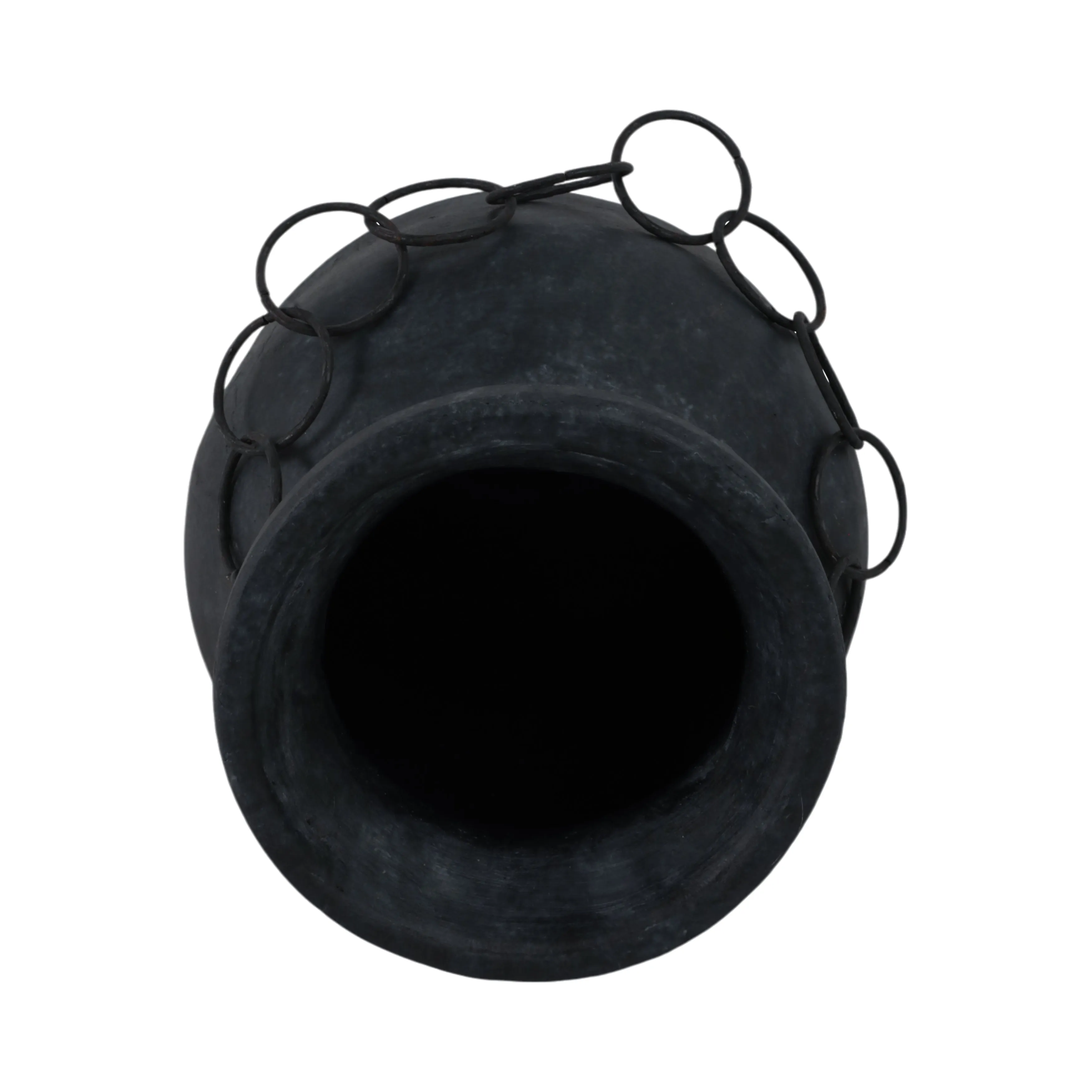 10x8" Rustic Terracotta Vase With Chain, Black