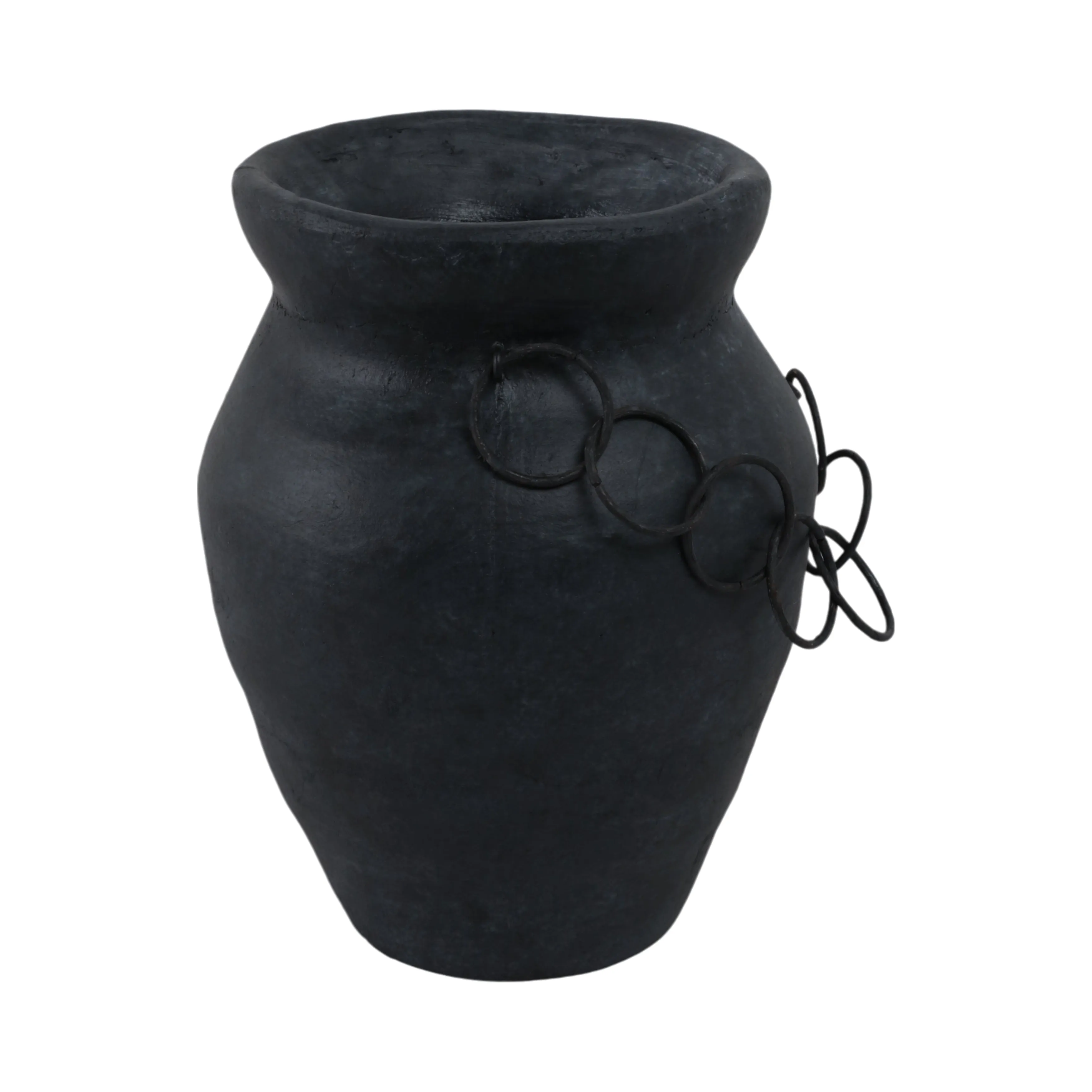 10x8" Rustic Terracotta Vase With Chain, Black