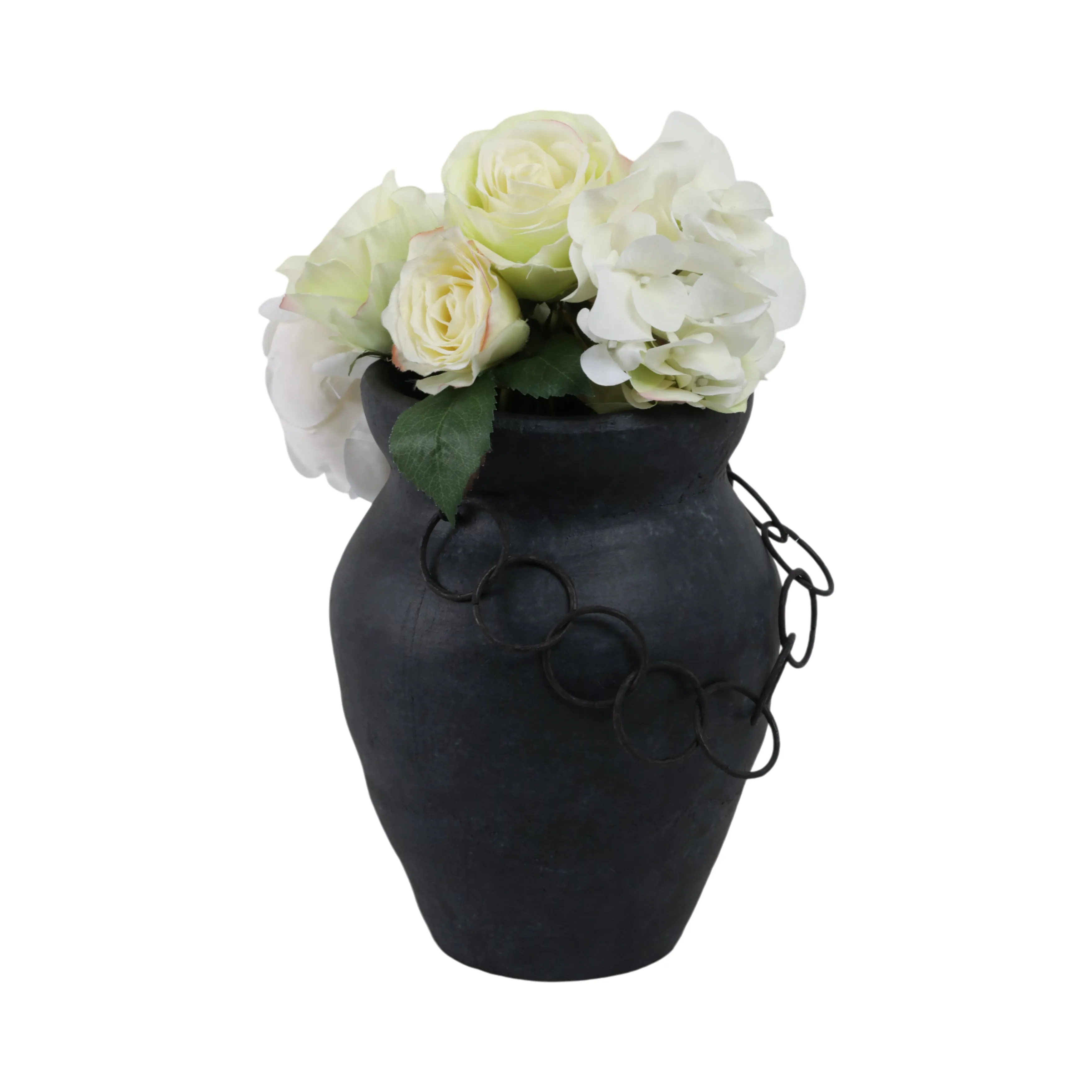 10x8" Rustic Terracotta Vase With Chain, Black