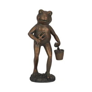 11" Gardening Frog, Bronze