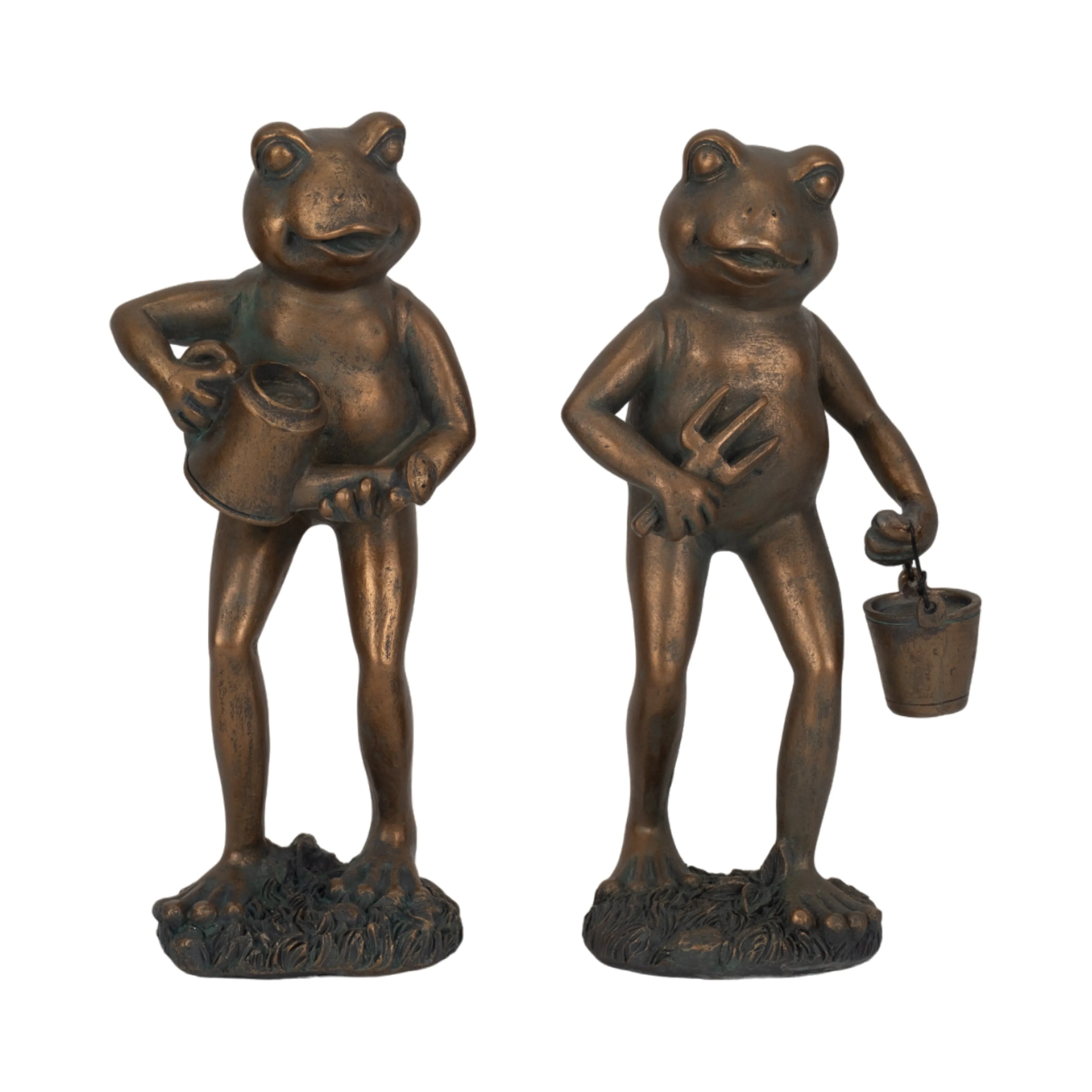 11" Gardening Frog, Bronze