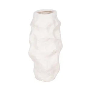 11" Jagged Textured Vase, White