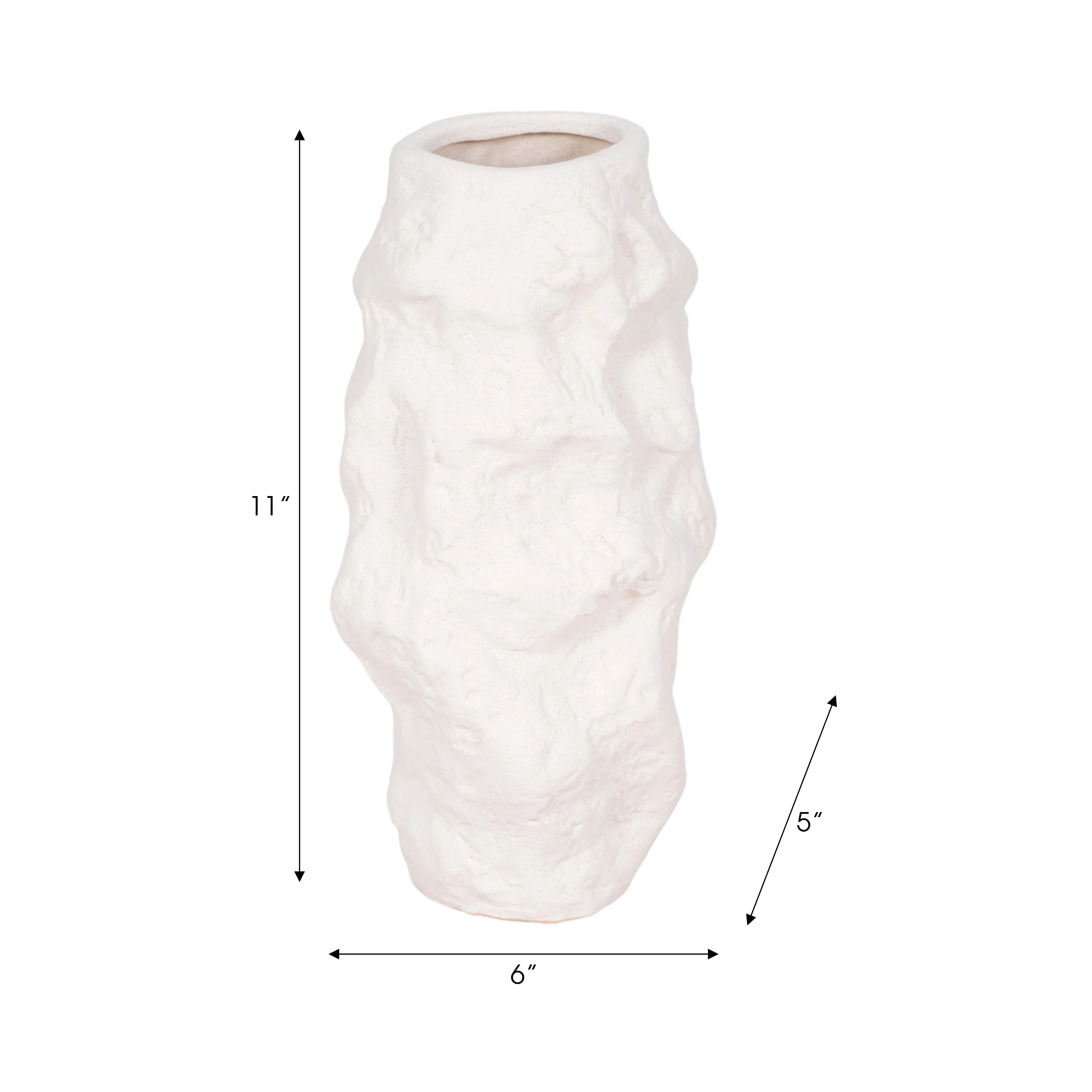 11" Jagged Textured Vase, White
