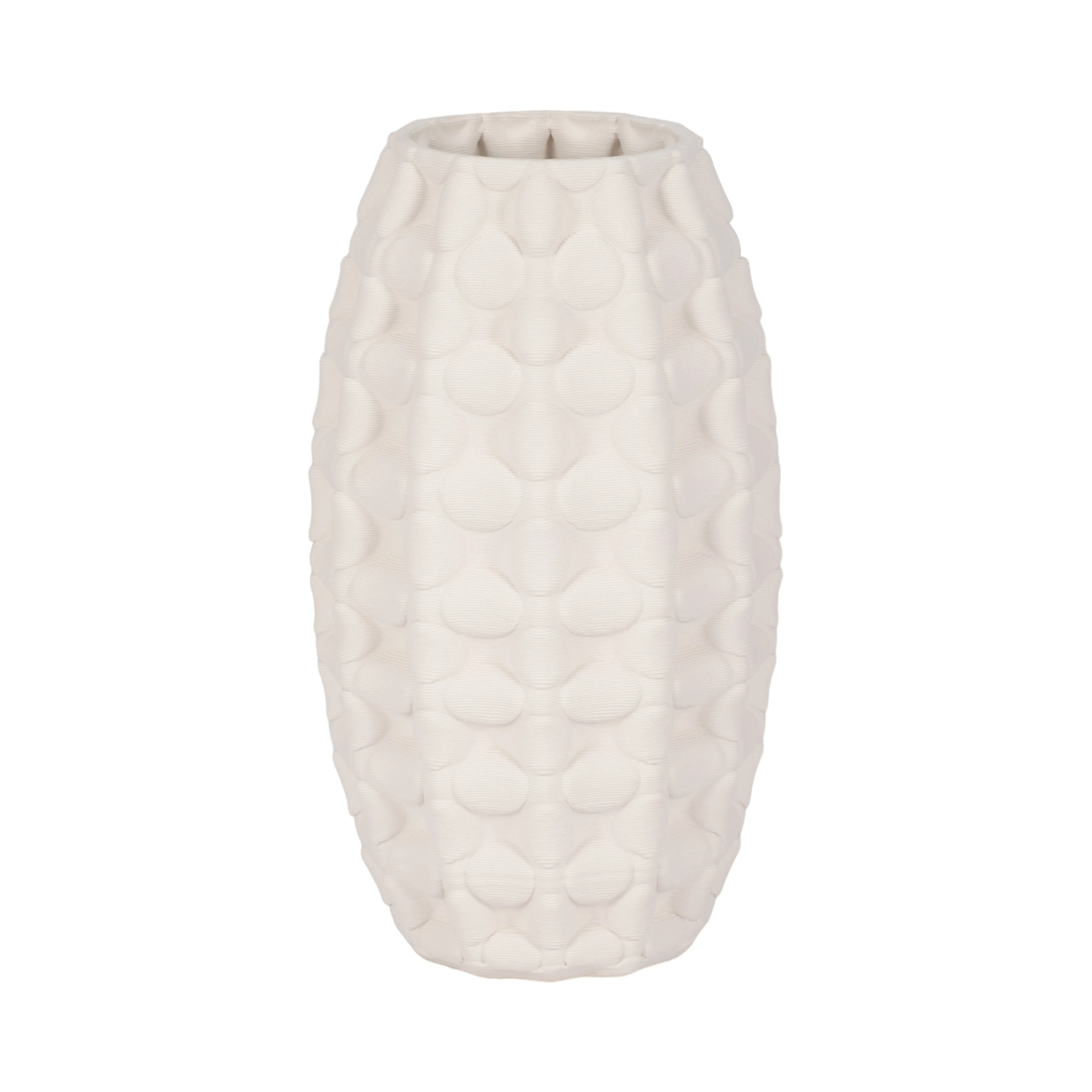 12" ALEXANDER 3D PRINTED VASE, IVORY/BEIGE