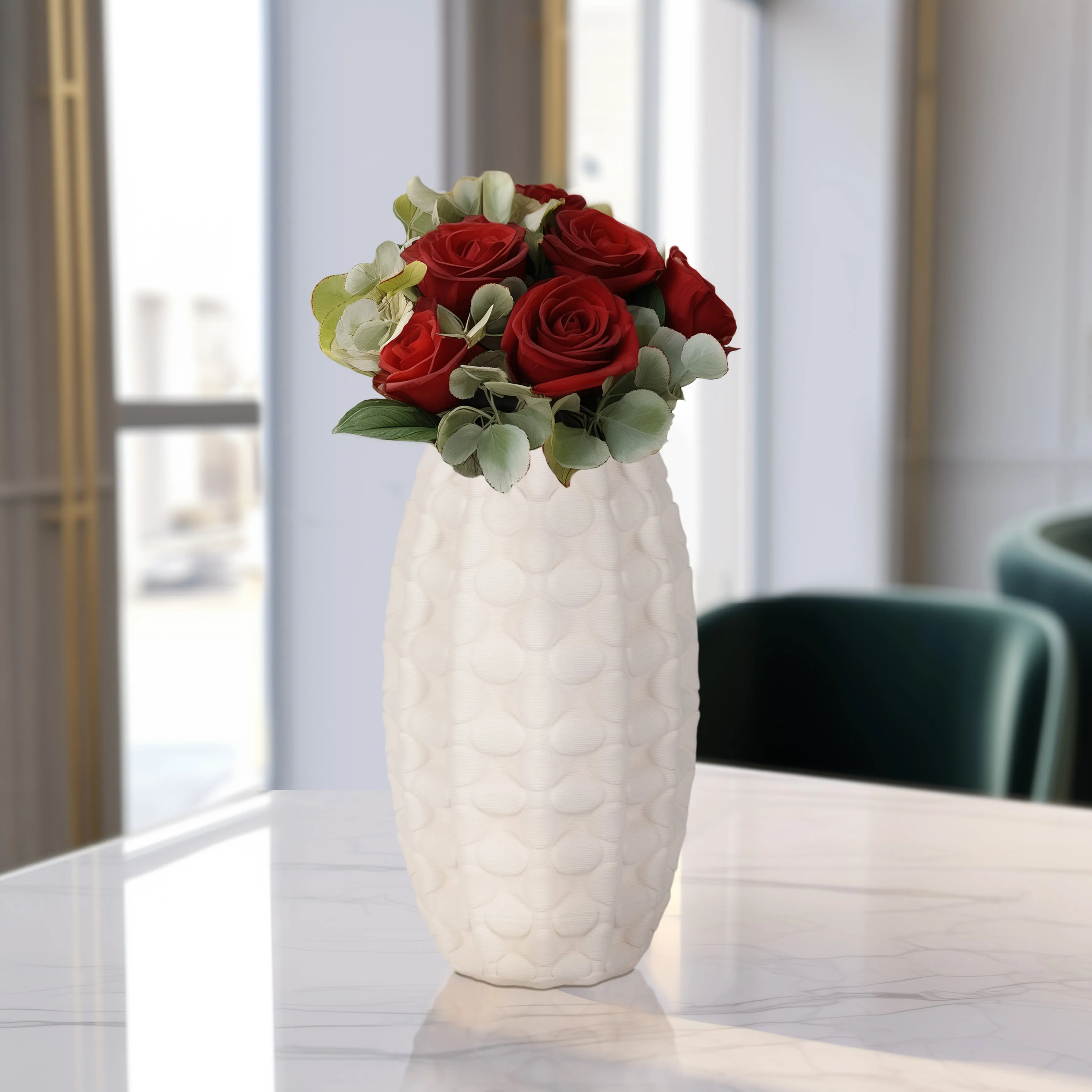 12" ALEXANDER 3D PRINTED VASE, IVORY/BEIGE