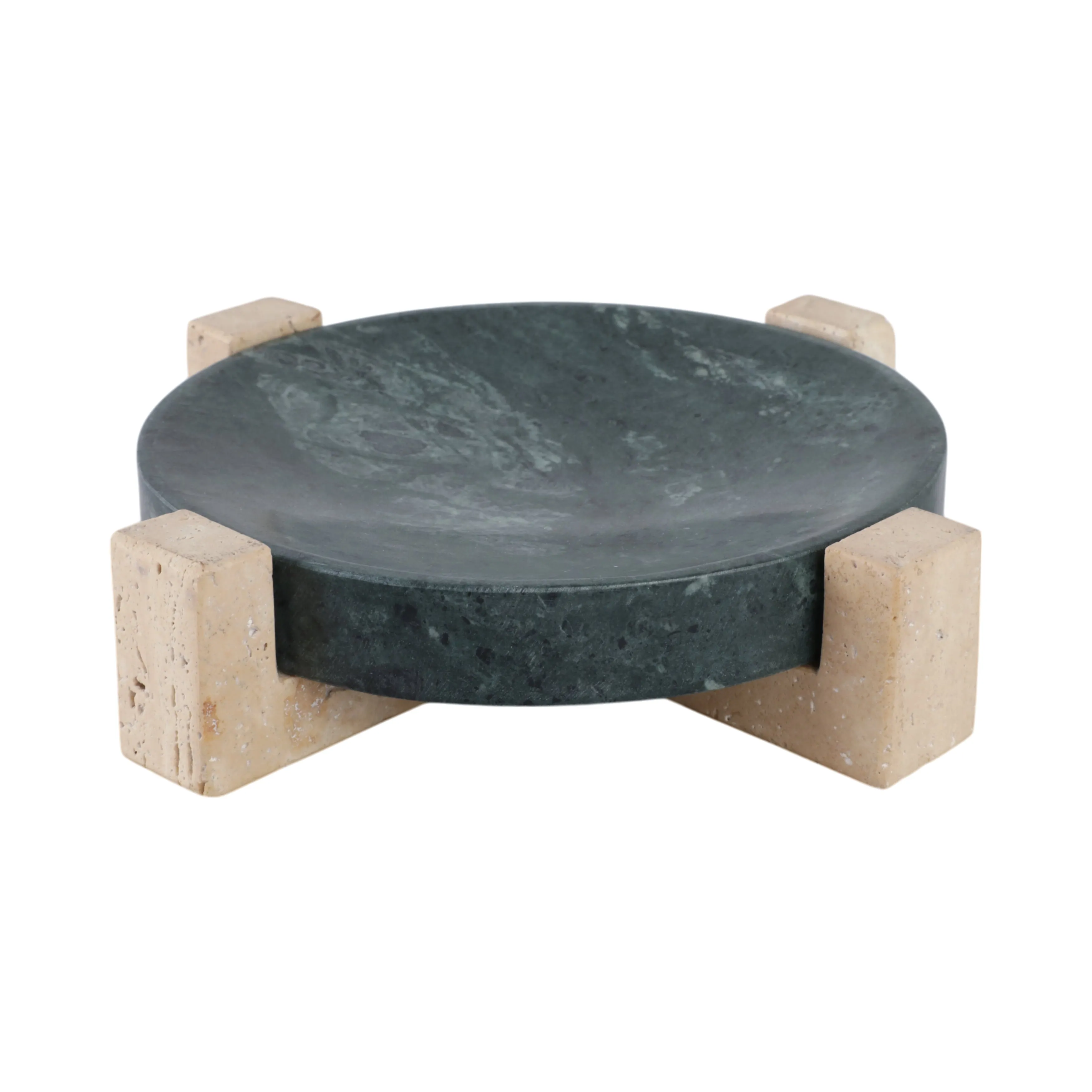 12" Archer Small Green Marble And Travertine Tray
