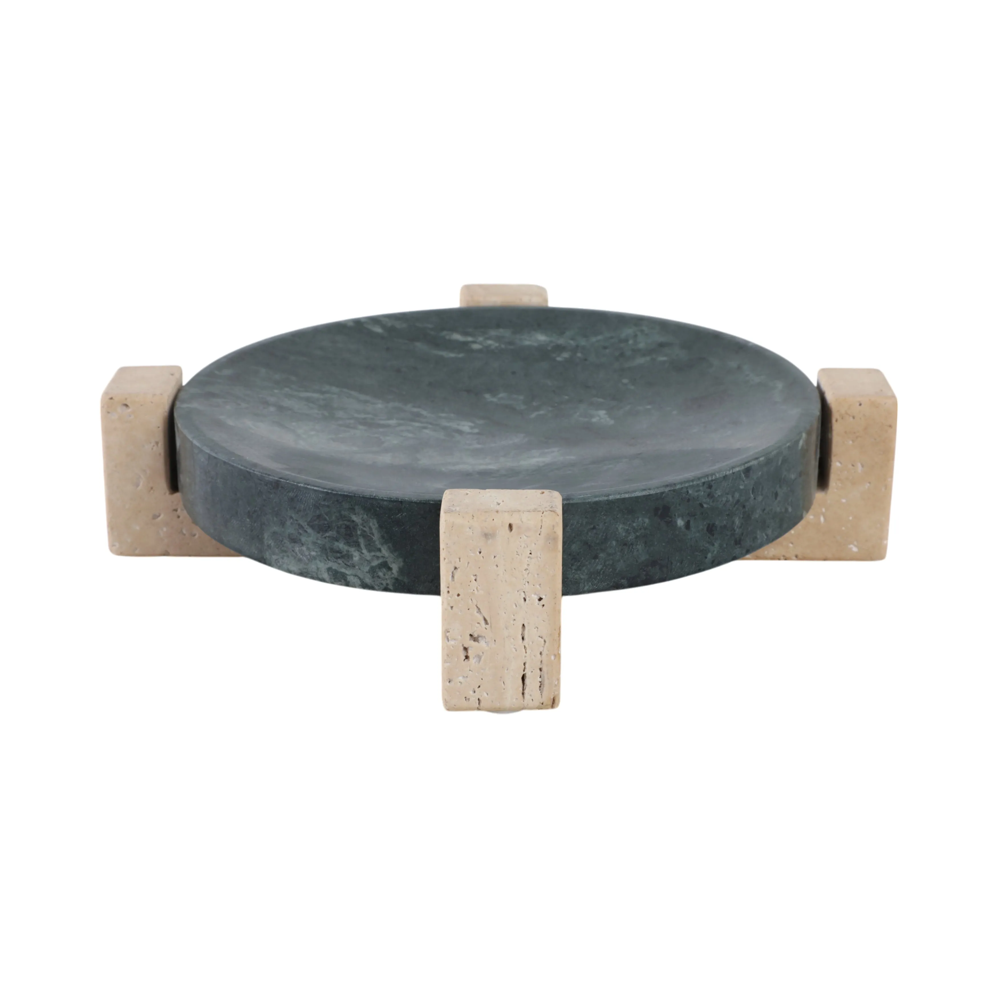 12" Archer Small Green Marble And Travertine Tray