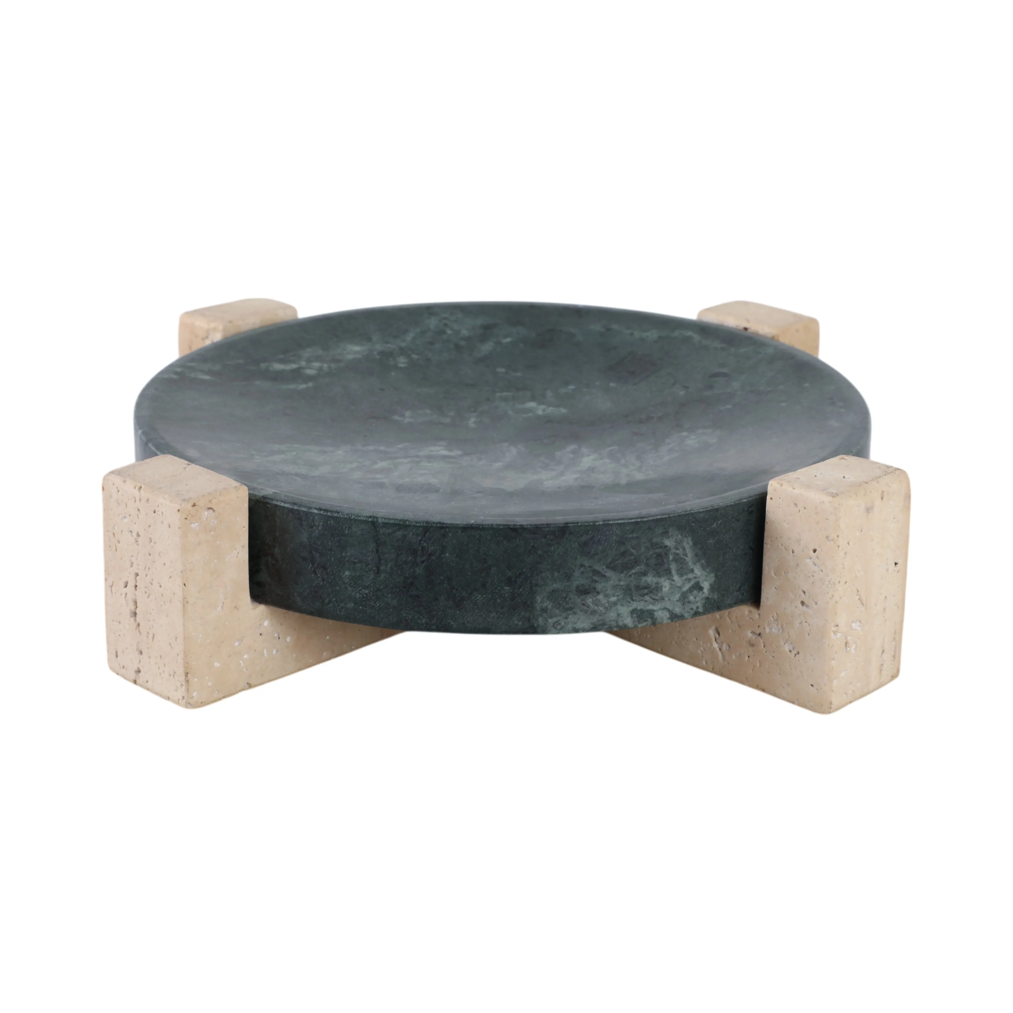 12" Archer Small Green Marble And Travertine Tray