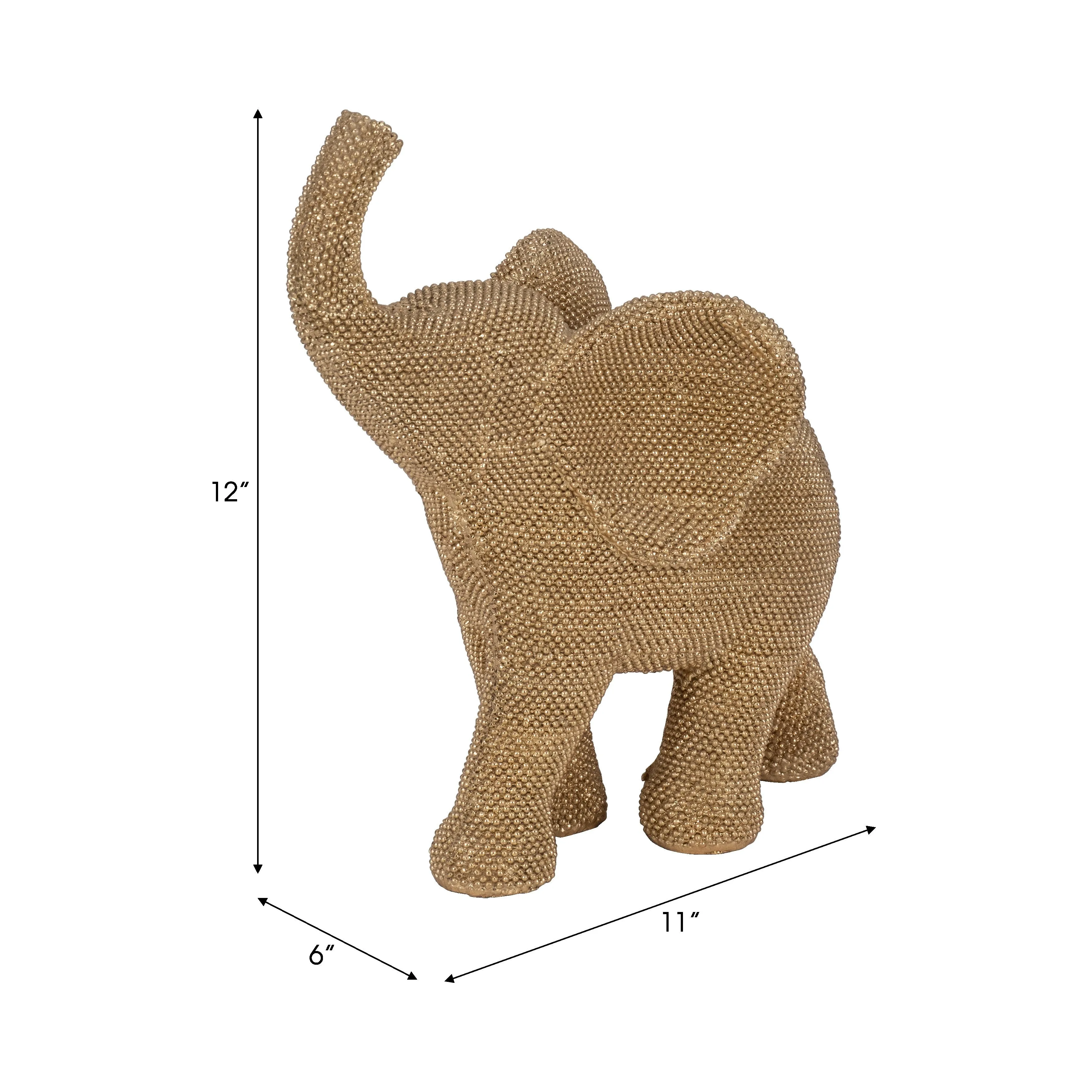12" Beaded Elephant, Gold