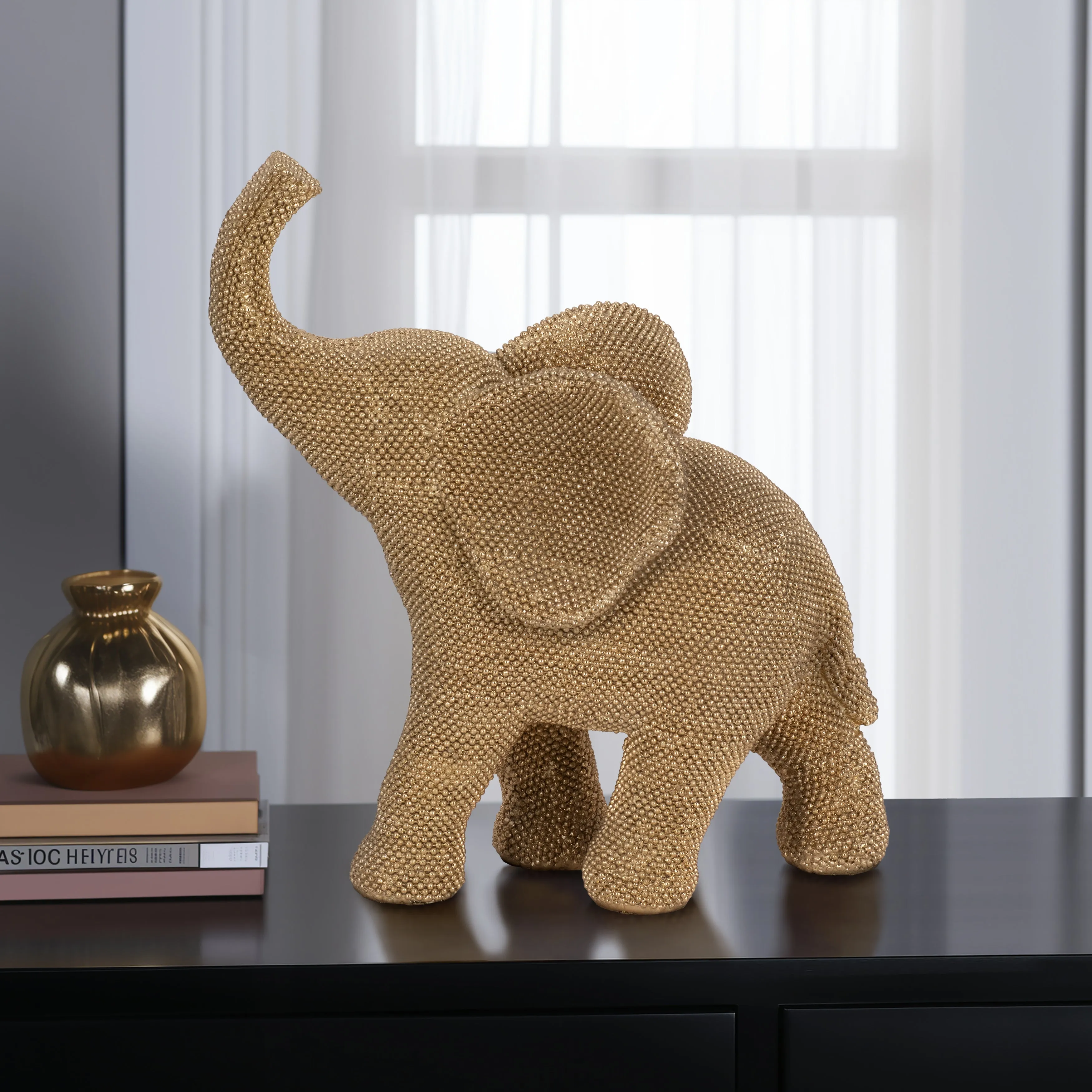 12" Beaded Elephant, Gold