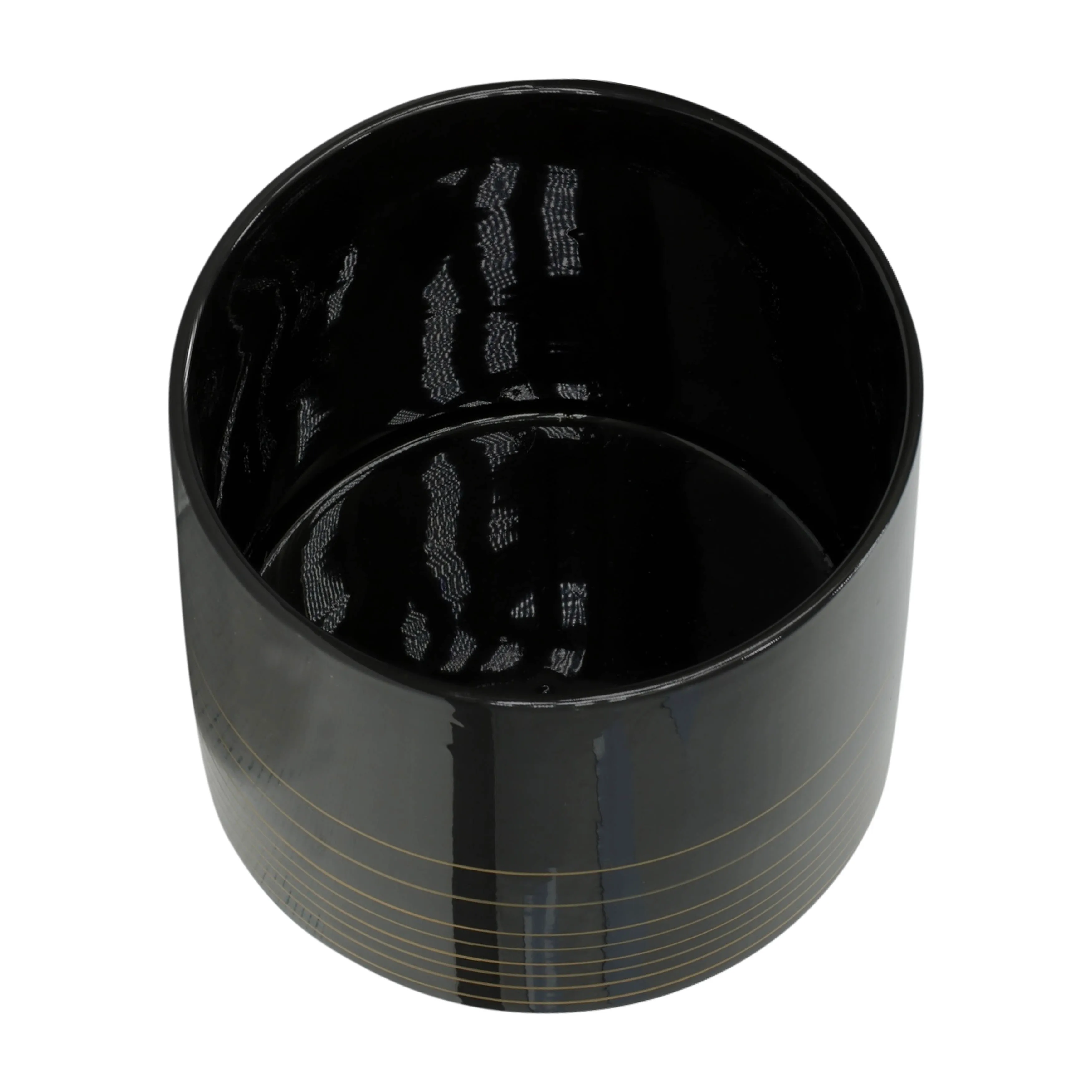 12" CERAMIC METALLIC PLANTER W/ WOOD STAND, BLACK