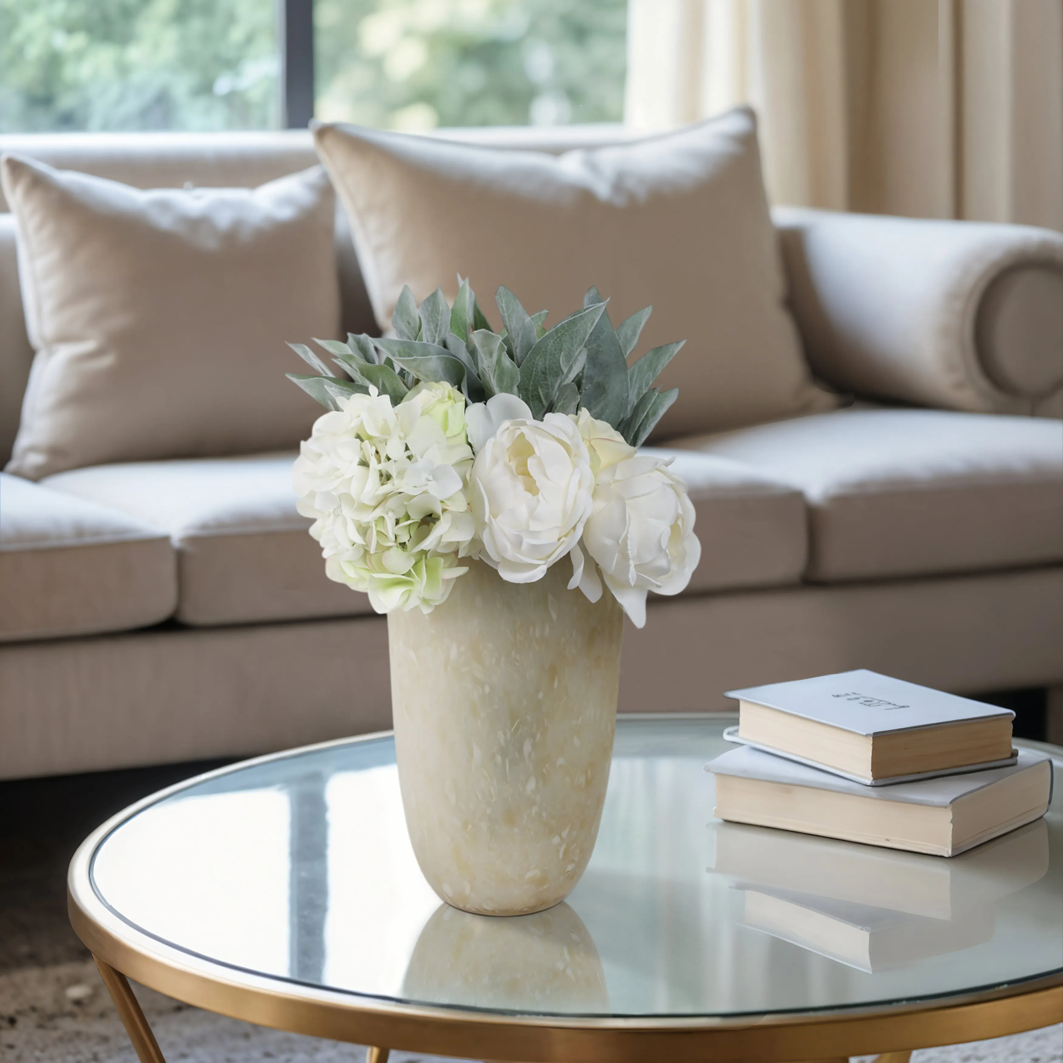 12" Durban Large Cream Glass Vase