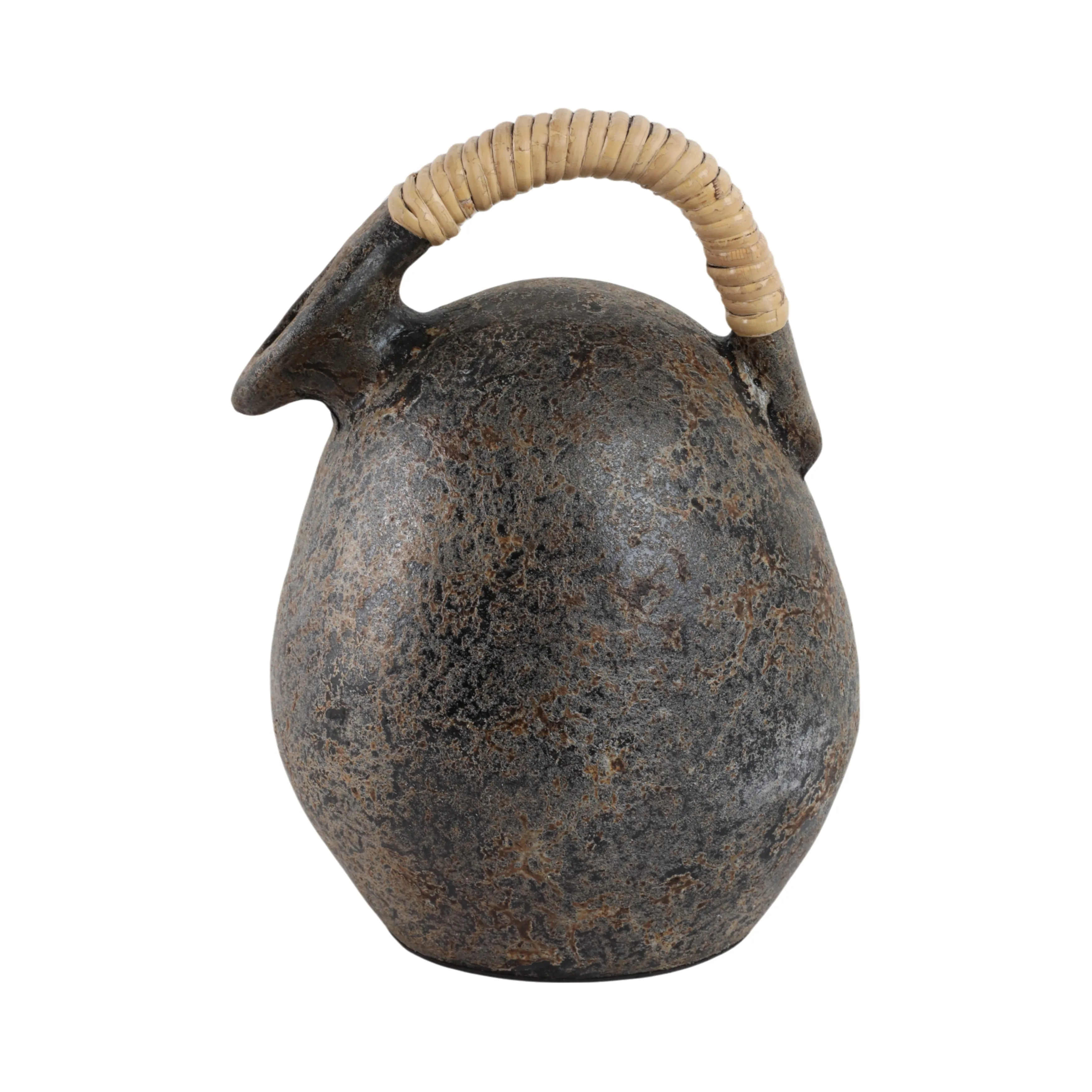12" Terracotta Jug Vase W/rattan Handle, Gray