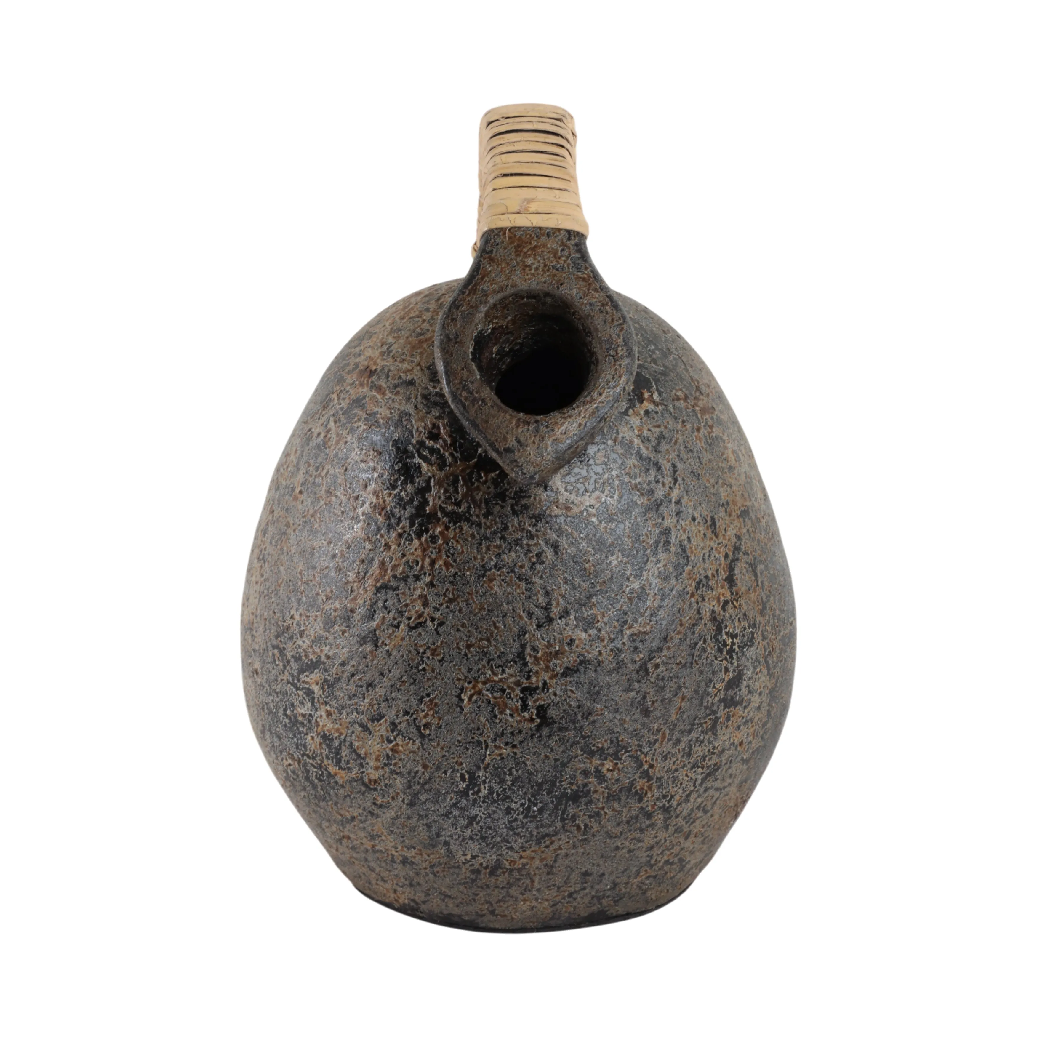 12" Terracotta Jug Vase W/rattan Handle, Gray