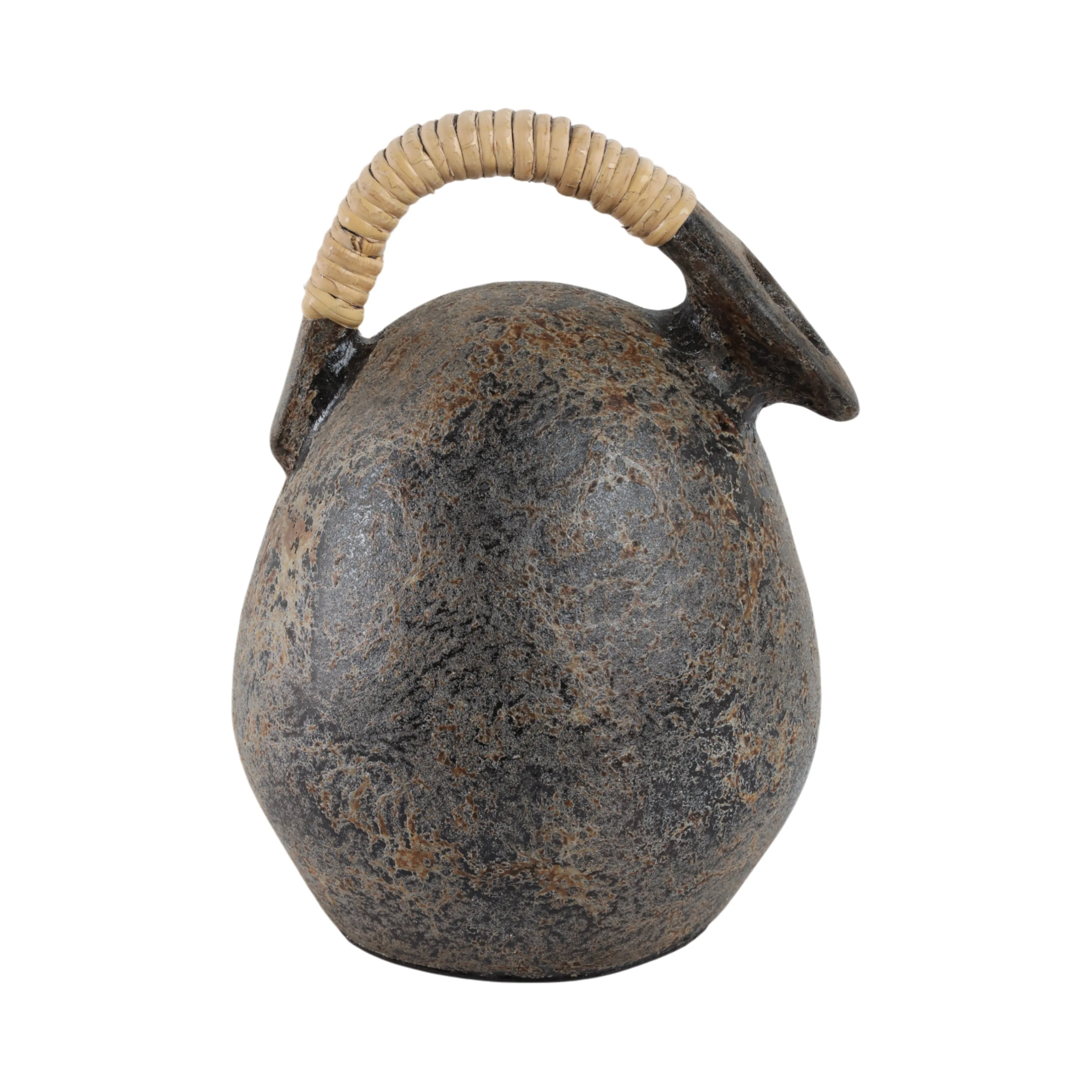 12" Terracotta Jug Vase W/rattan Handle, Gray