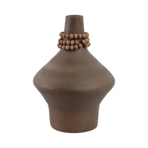 12" Tutwell Small Vase With Wood Beads, Brwn