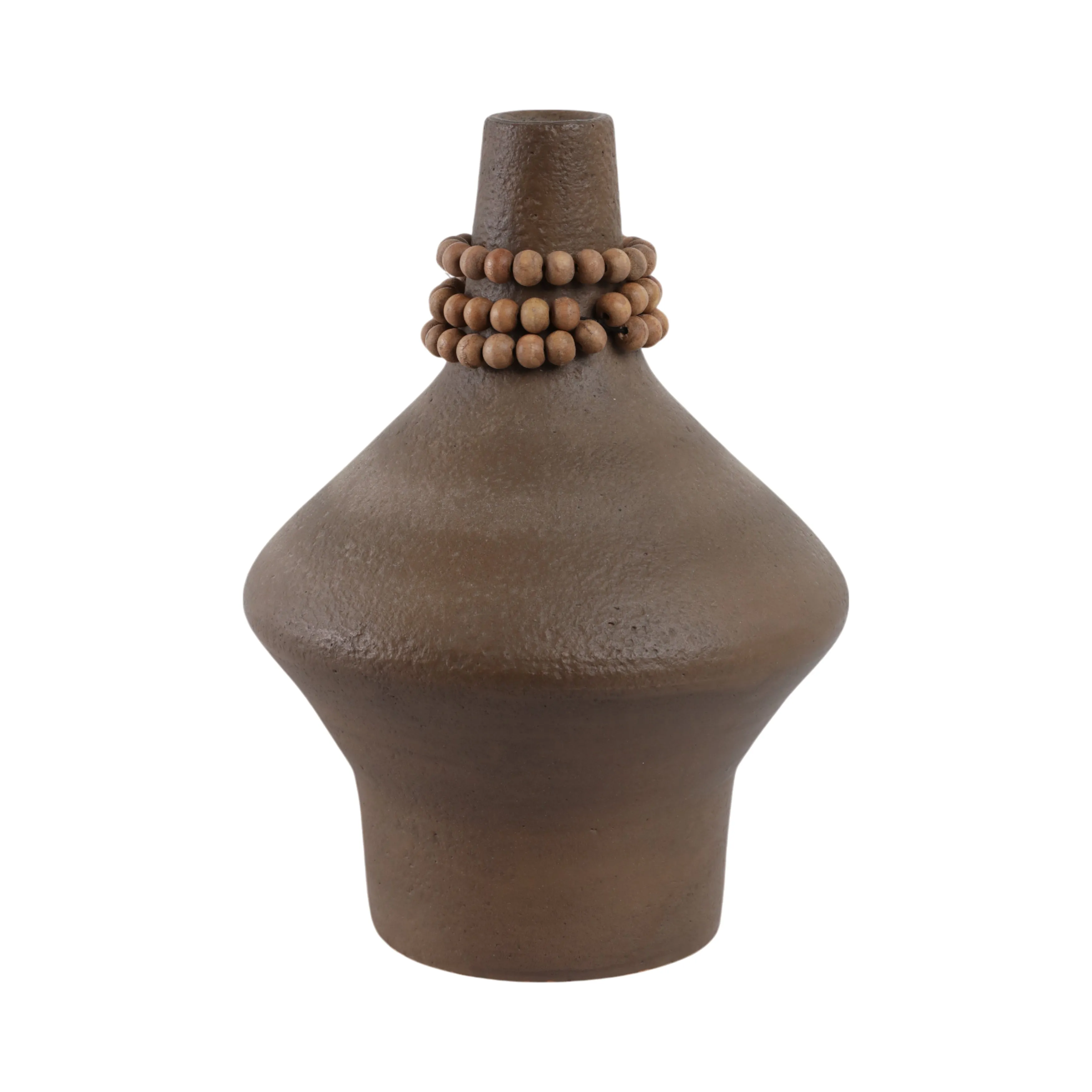 12" Tutwell Small Vase With Wood Beads, Brwn