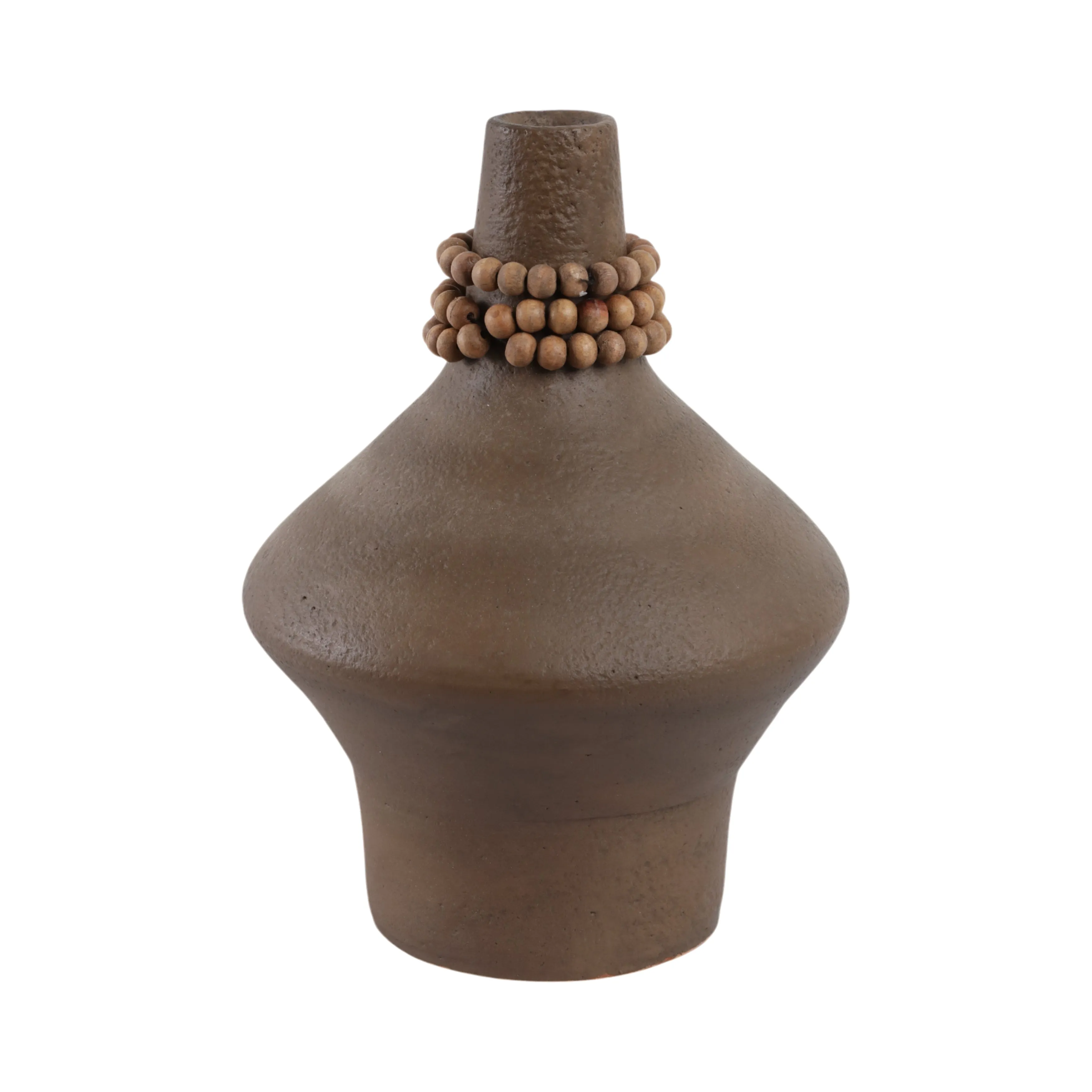 12" Tutwell Small Vase With Wood Beads, Brwn