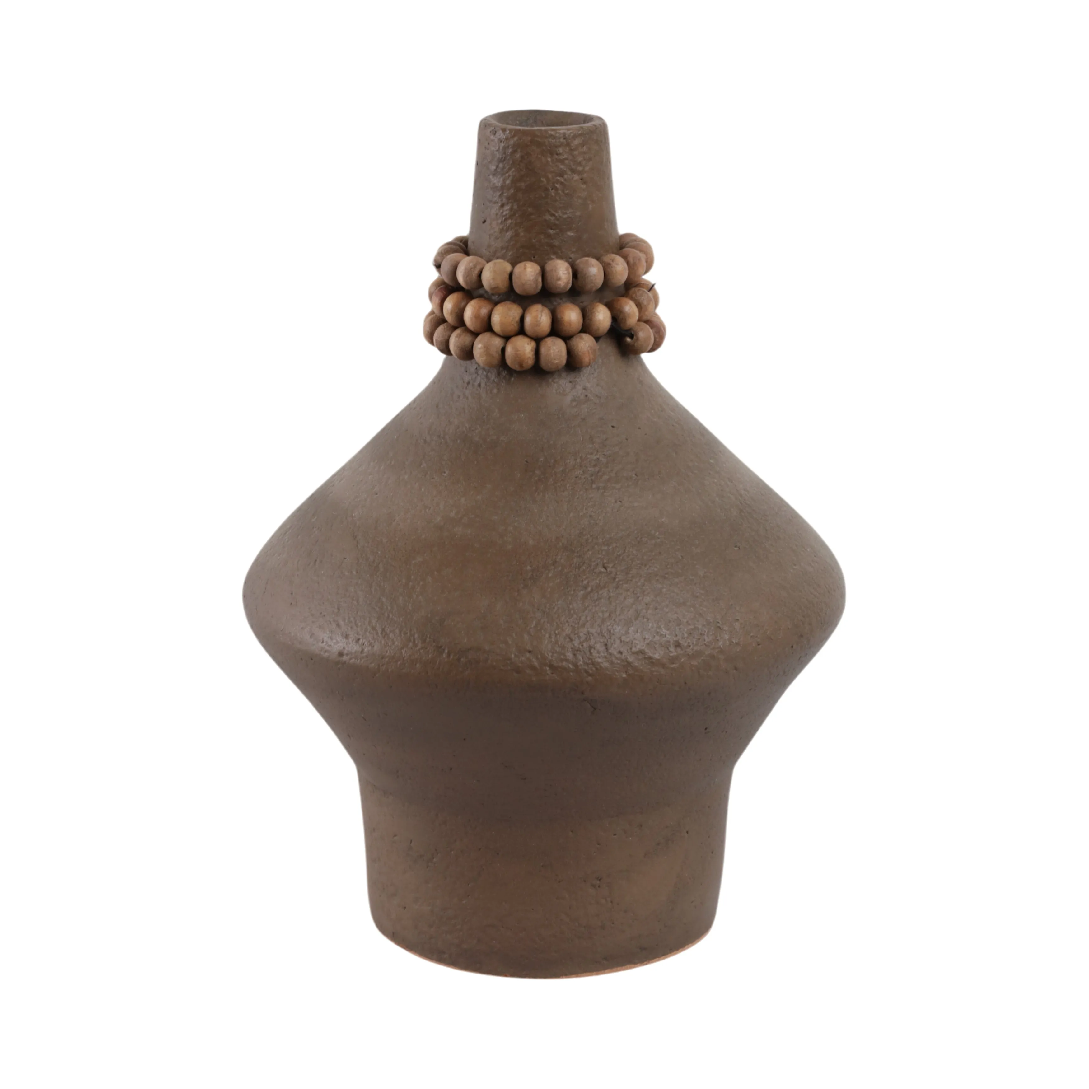 12" Tutwell Small Vase With Wood Beads, Brwn