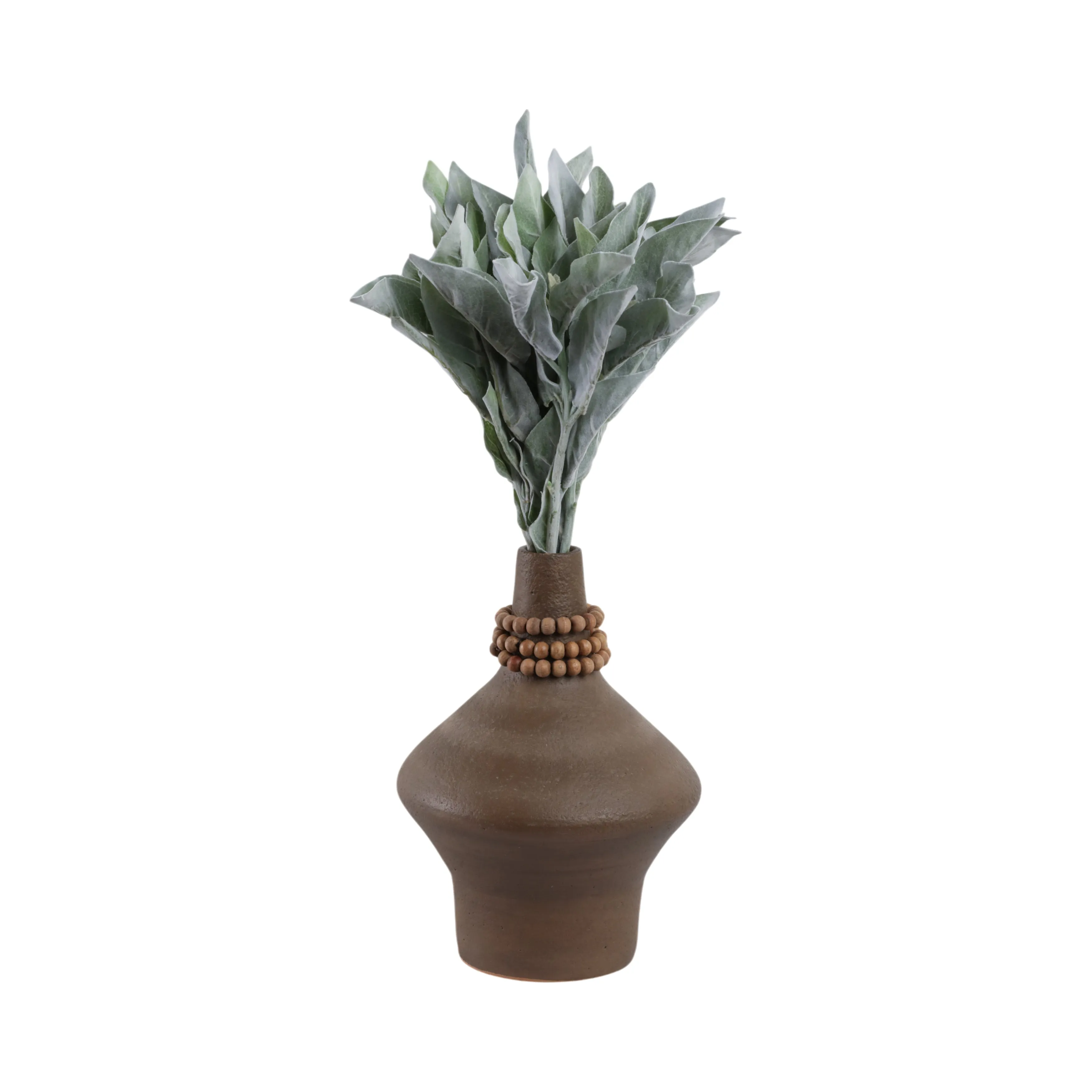 12" Tutwell Small Vase With Wood Beads, Brwn