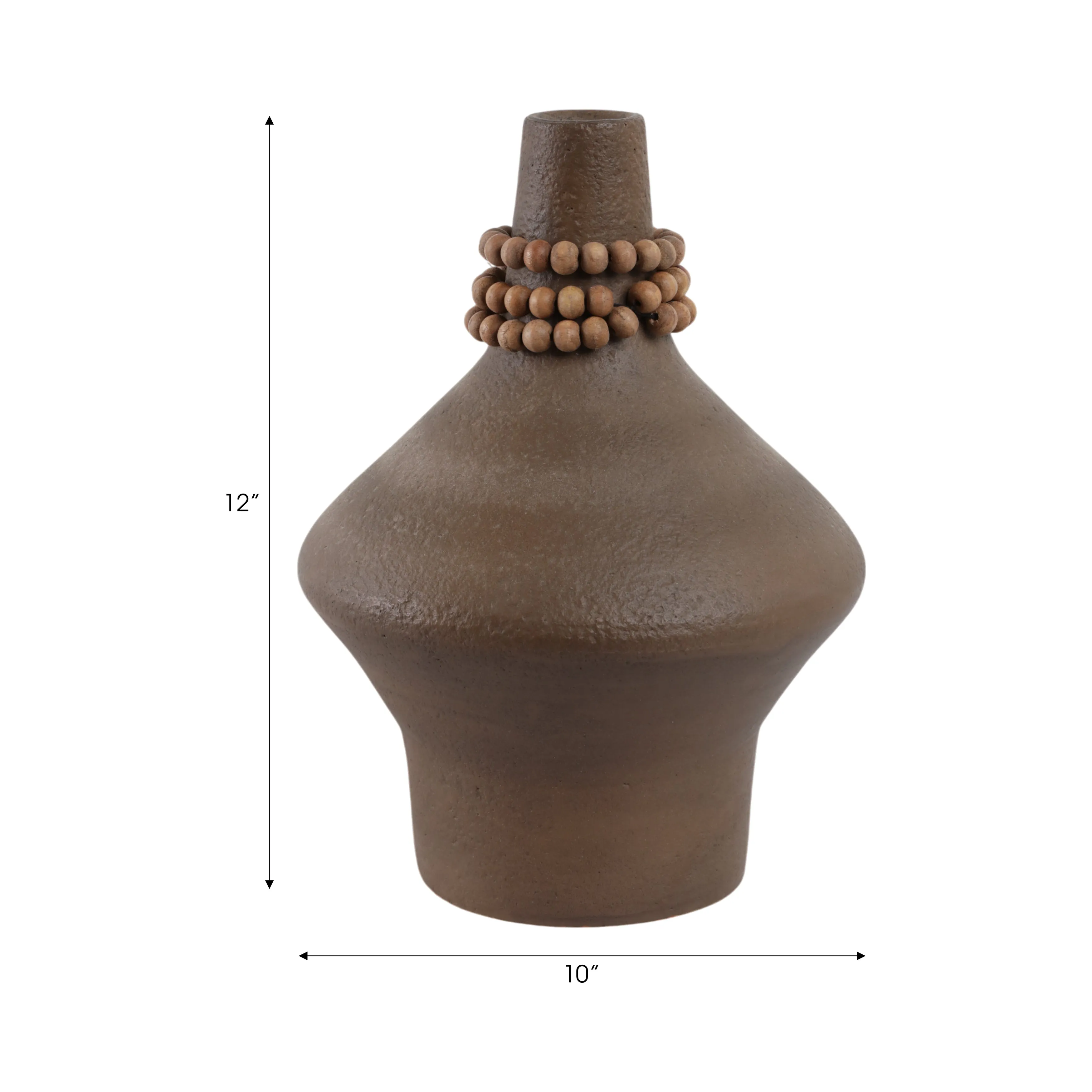 12" Tutwell Small Vase With Wood Beads, Brwn