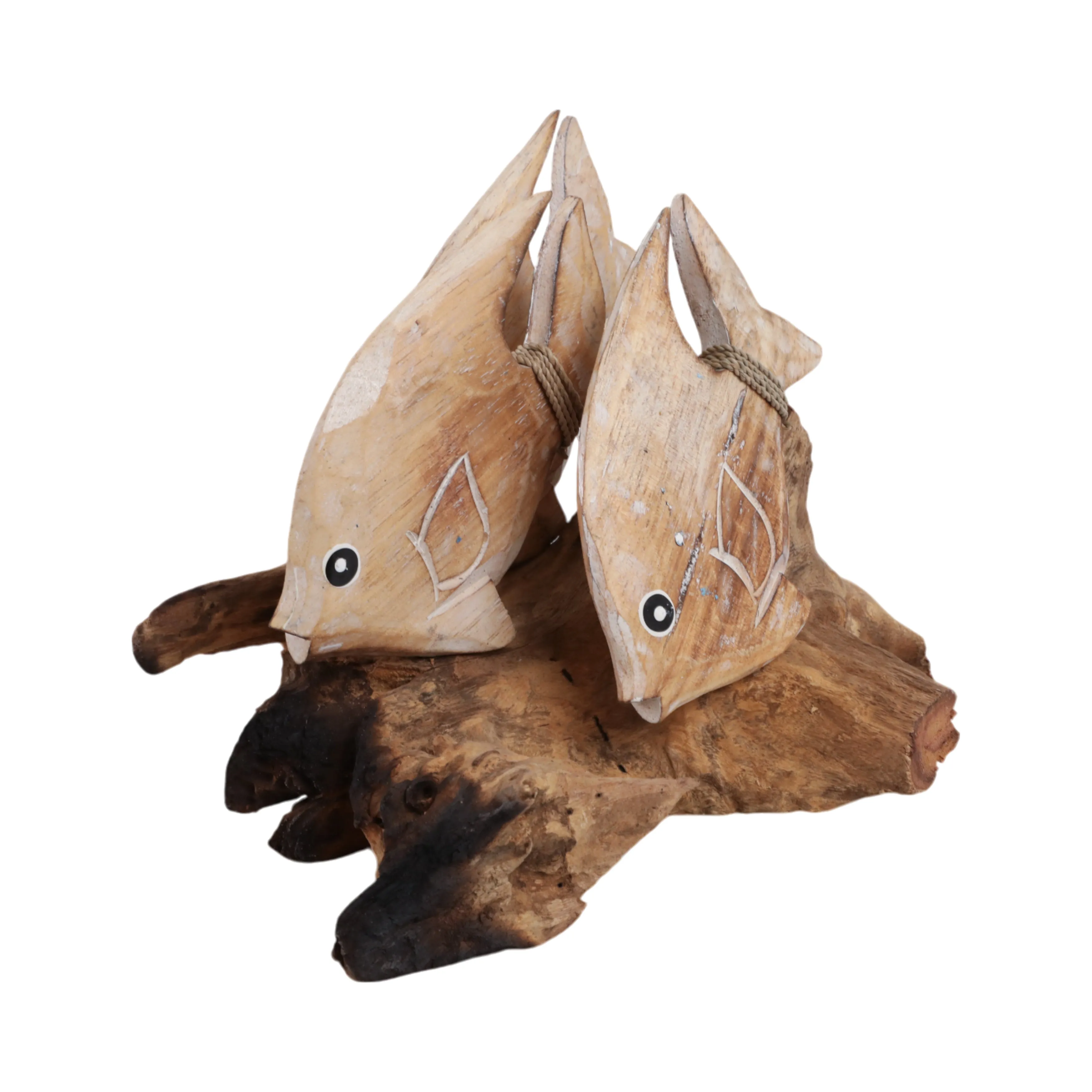 12" Wood Swimming Fish On Branch, Wht/nat
