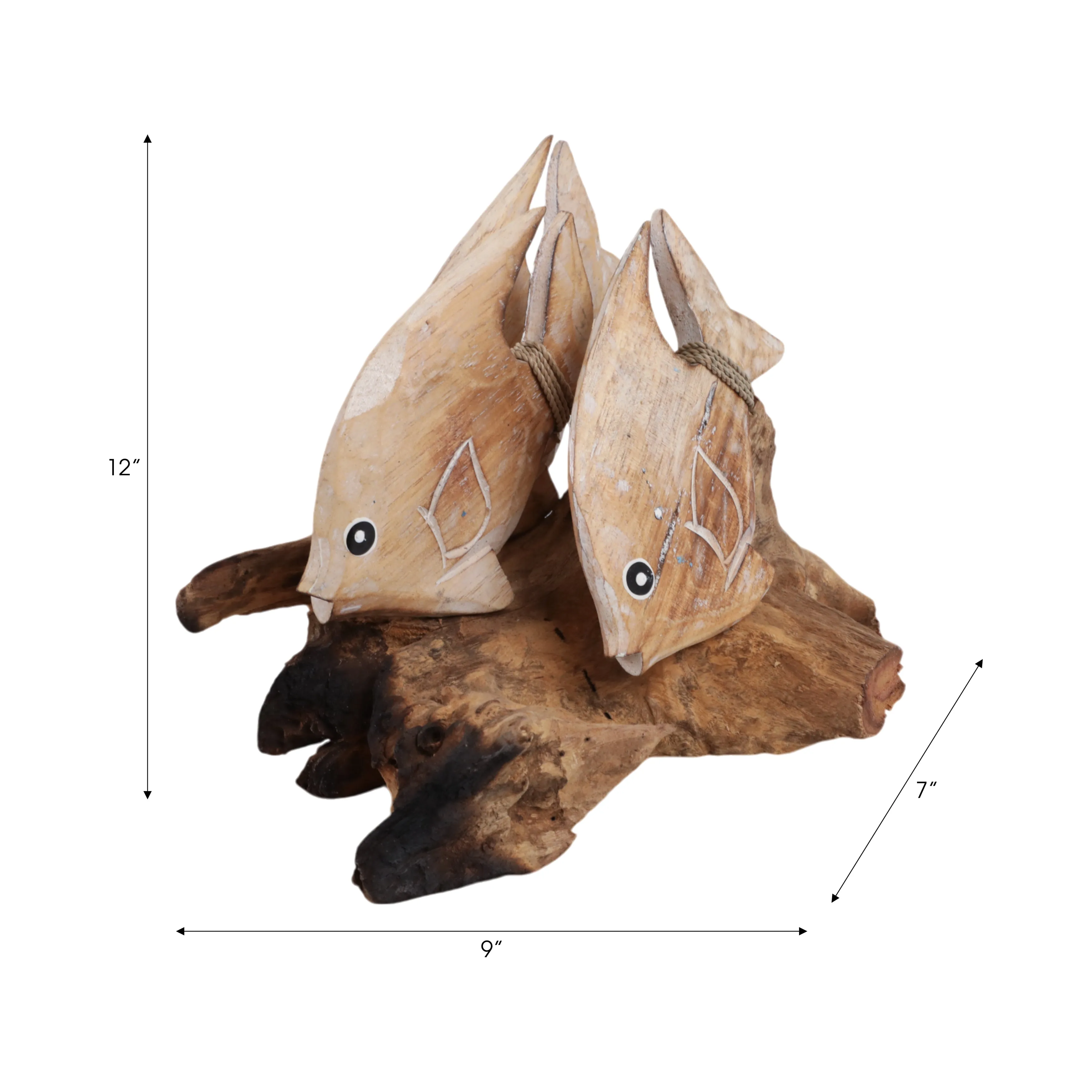 12" Wood Swimming Fish On Branch, Wht/nat
