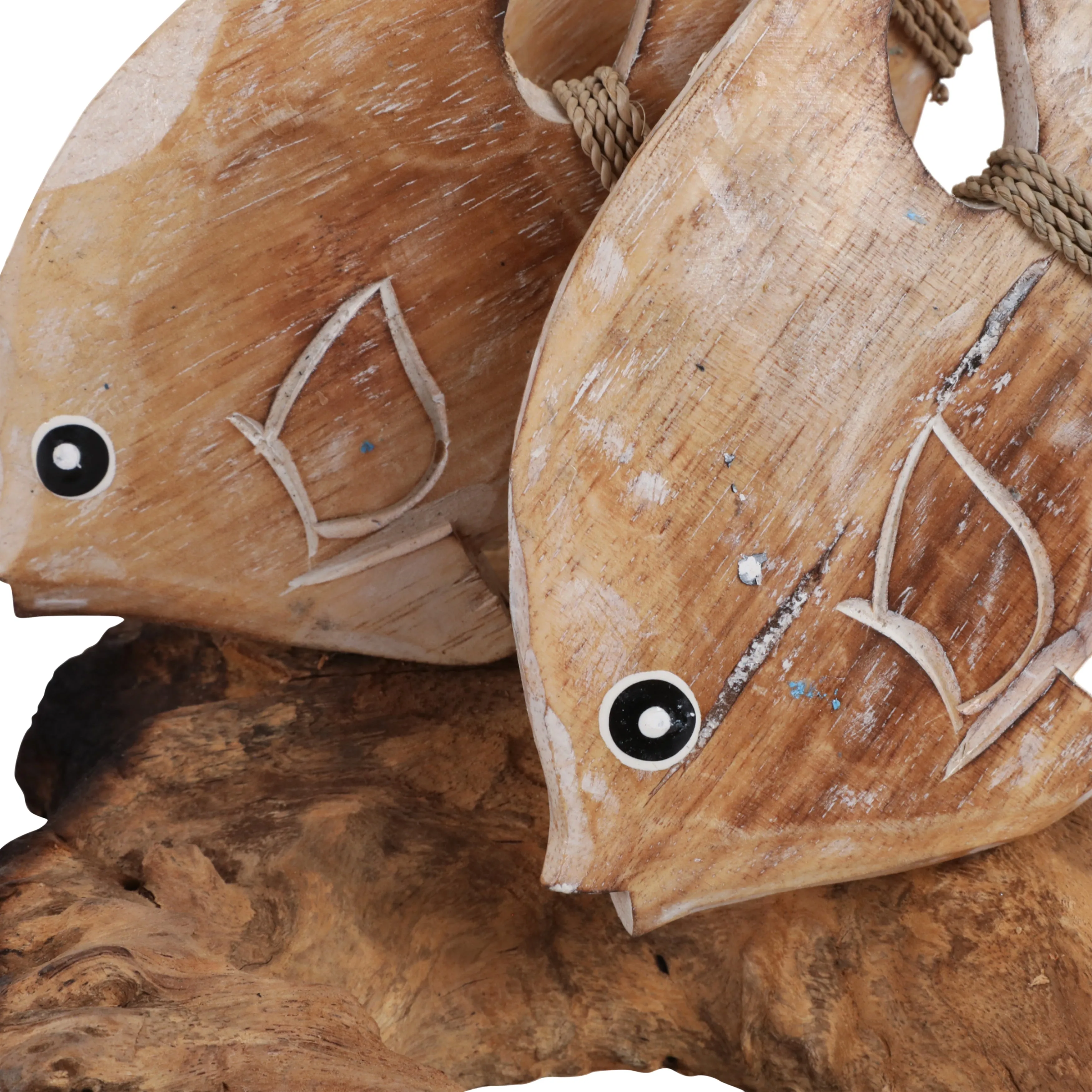 12" Wood Swimming Fish On Branch, Wht/nat
