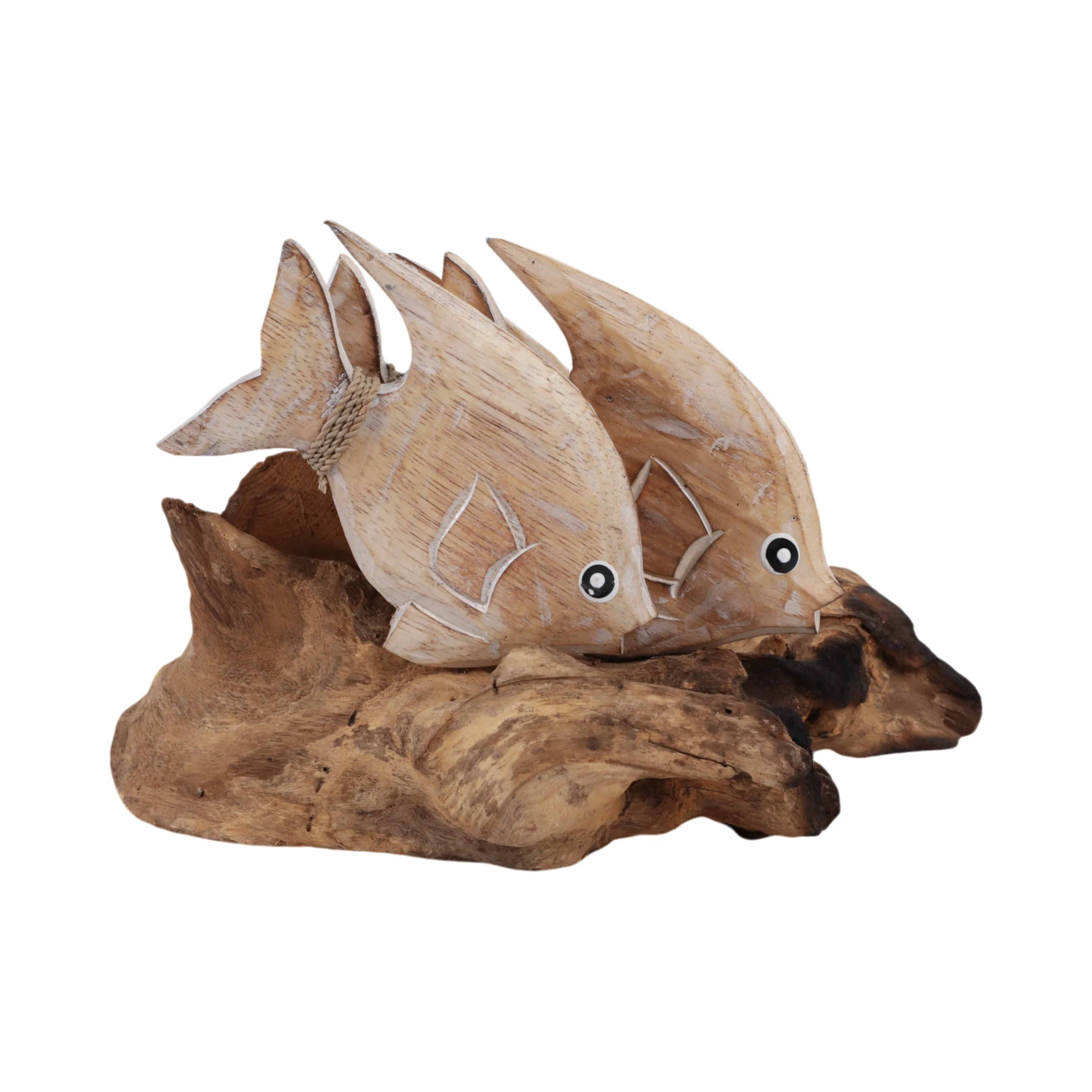 12" Wood Swimming Fish On Branch, Wht/nat