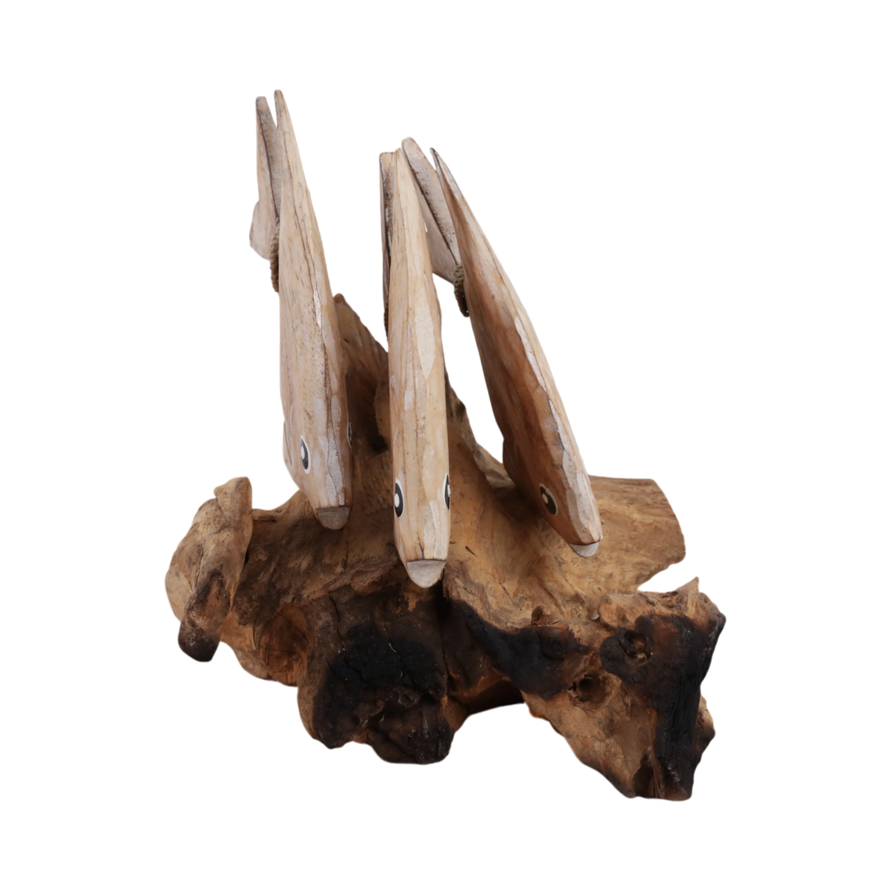 12" Wood Swimming Fish On Branch, Wht/nat
