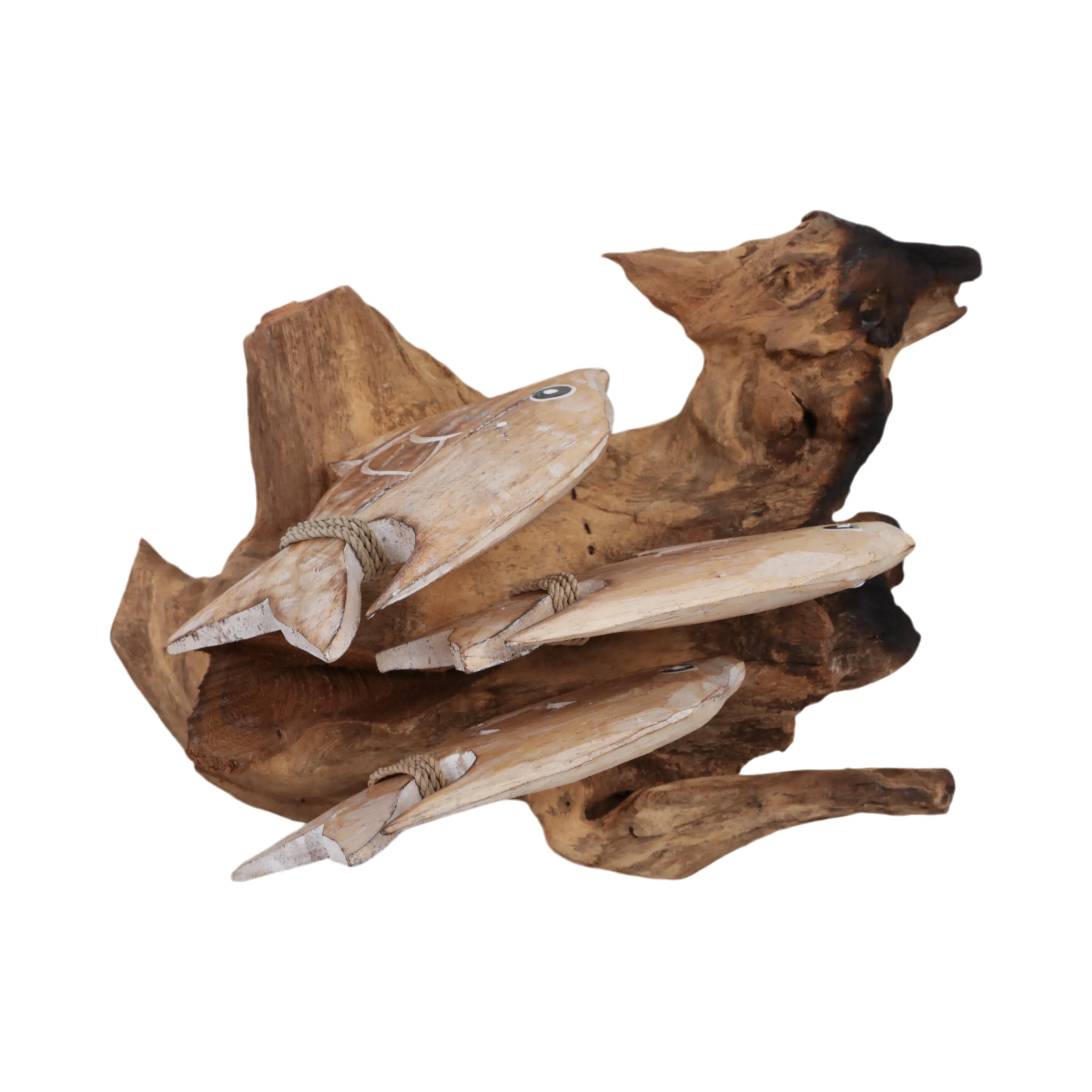 12" Wood Swimming Fish On Branch, Wht/nat