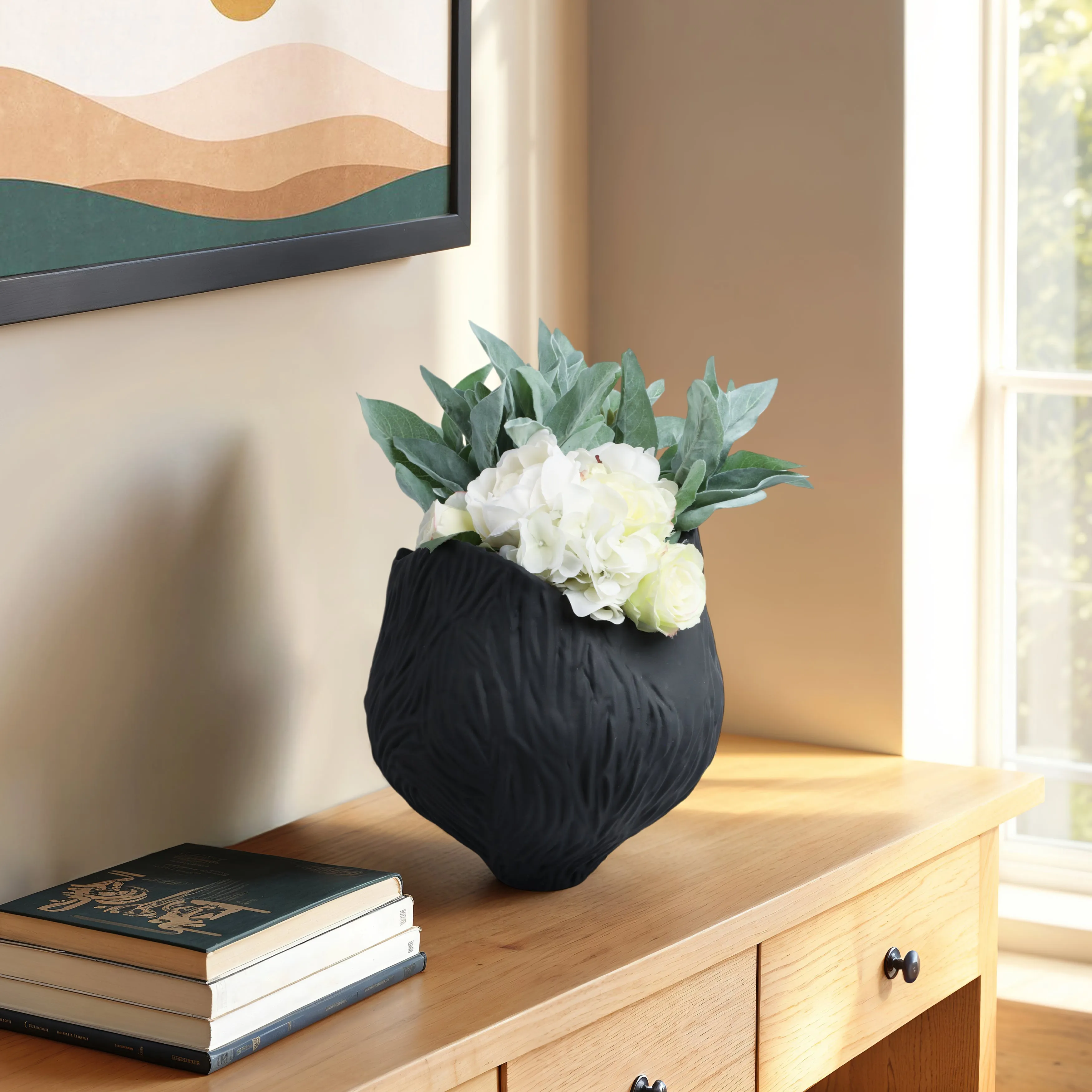 12"trevino Small 3d Printed Porcelain Vase,blk