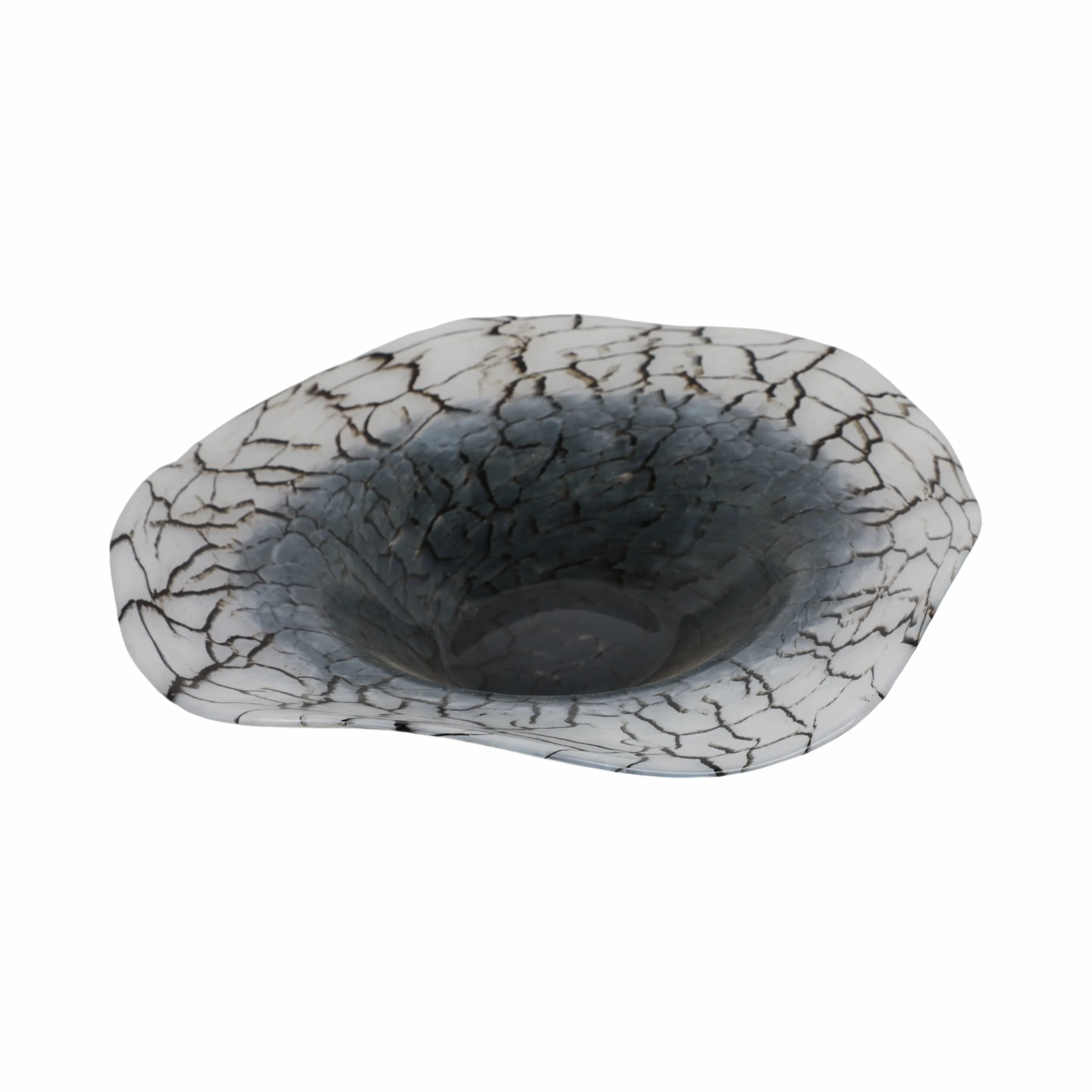 12x12" Abstract Glass Bowl With Veining, White/bla