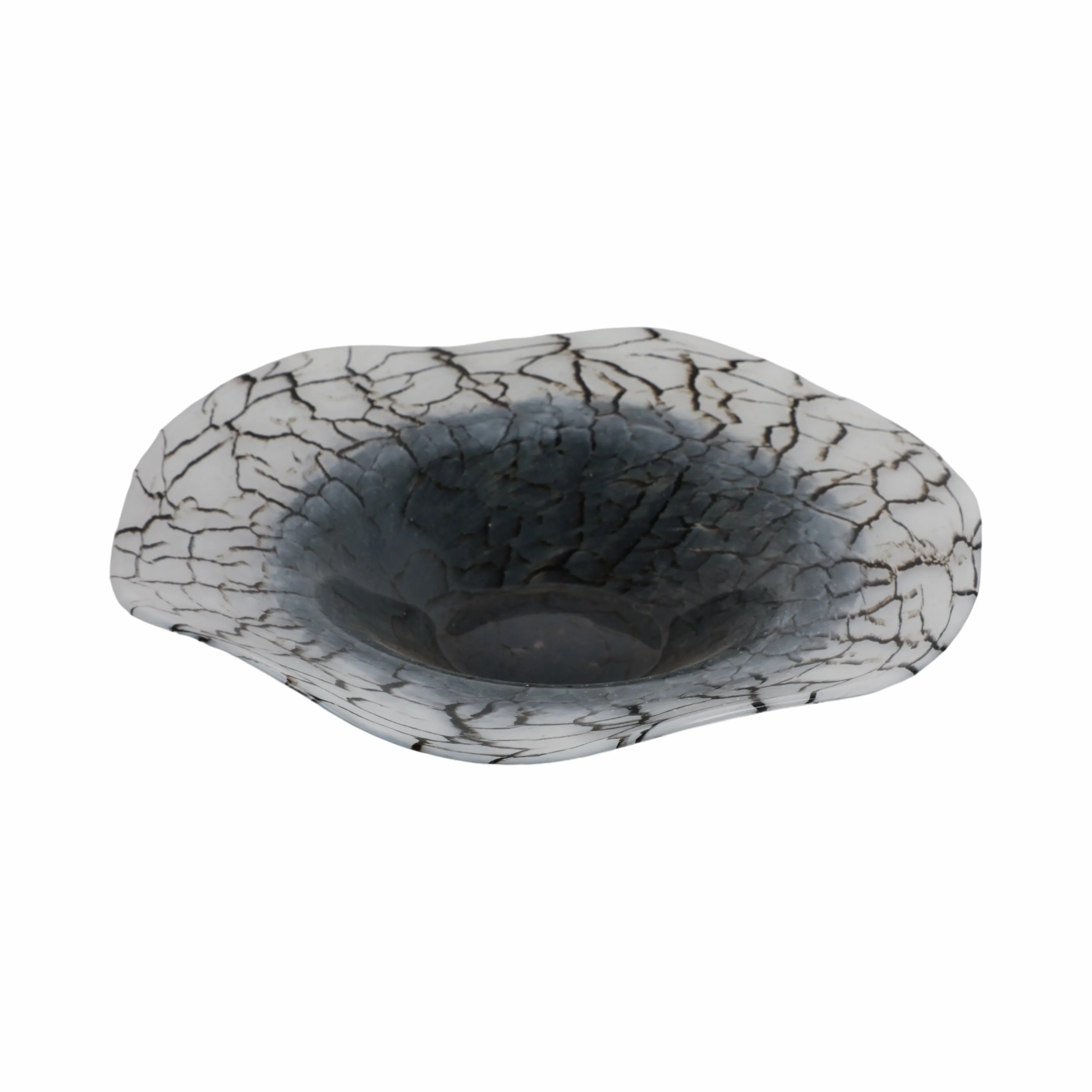 12x12" Abstract Glass Bowl With Veining, White/bla