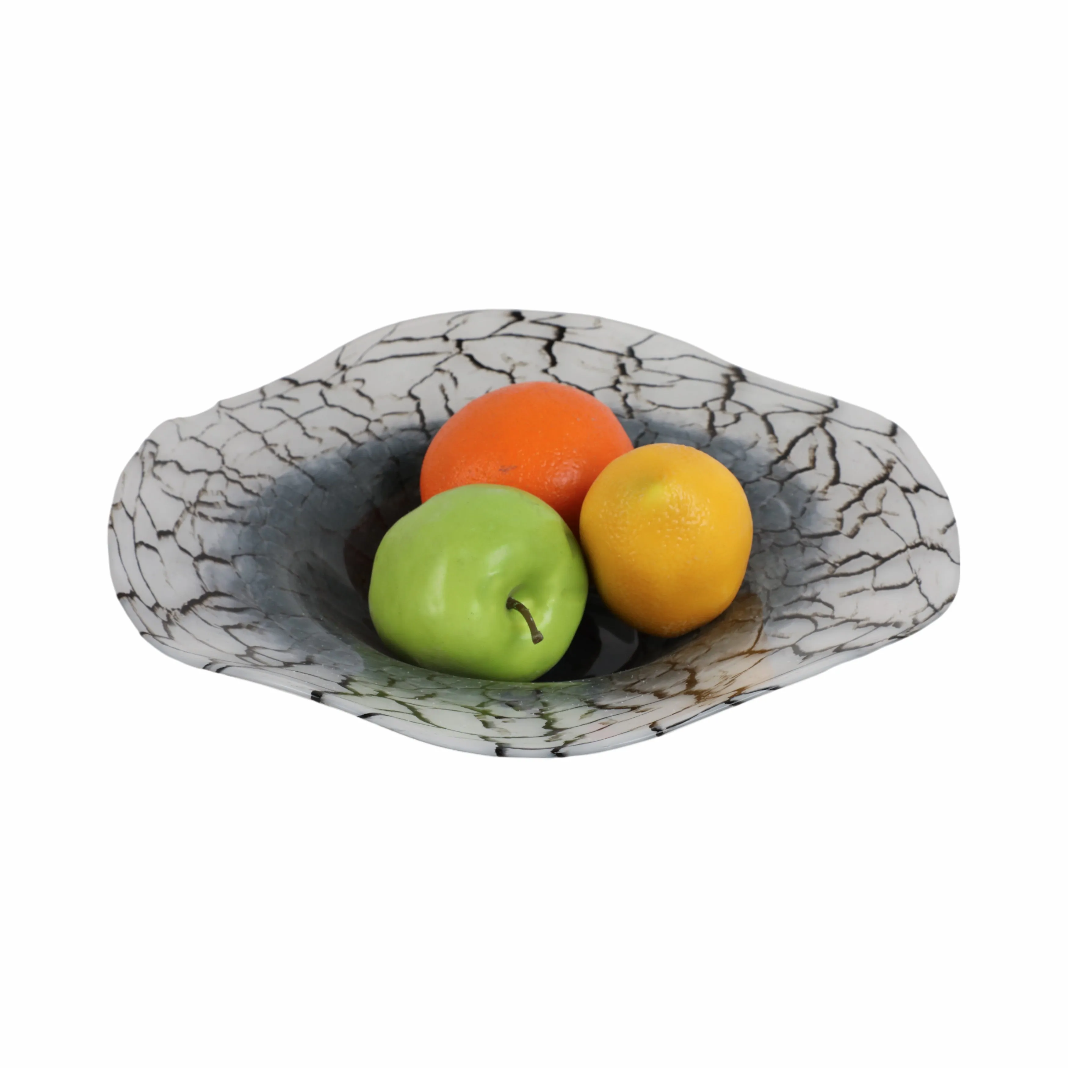 12x12" Abstract Glass Bowl With Veining, White/bla