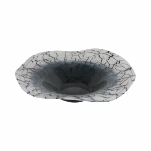 12x12" Abstract Glass Bowl With Veining, White/bla