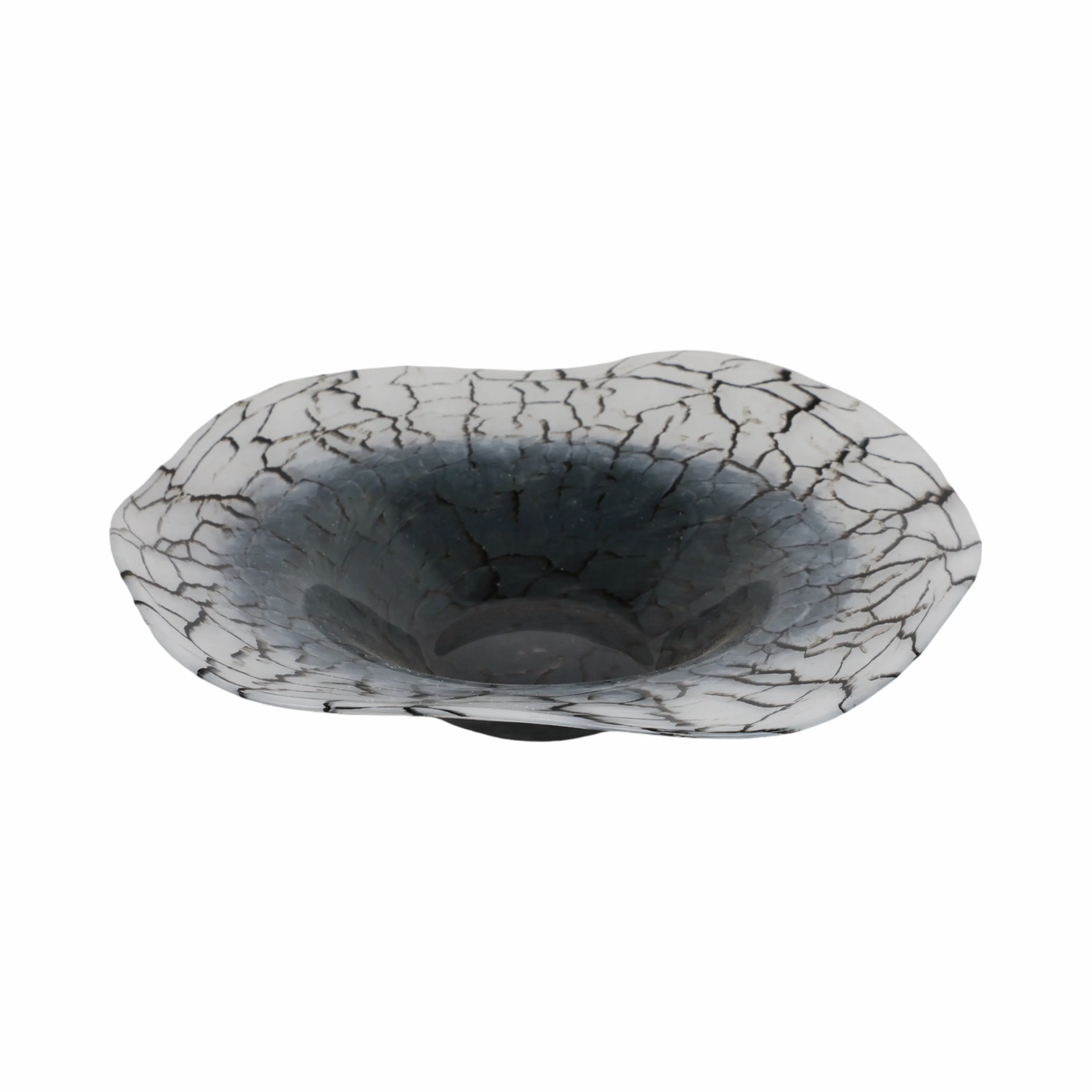12x12" Abstract Glass Bowl With Veining, White/bla