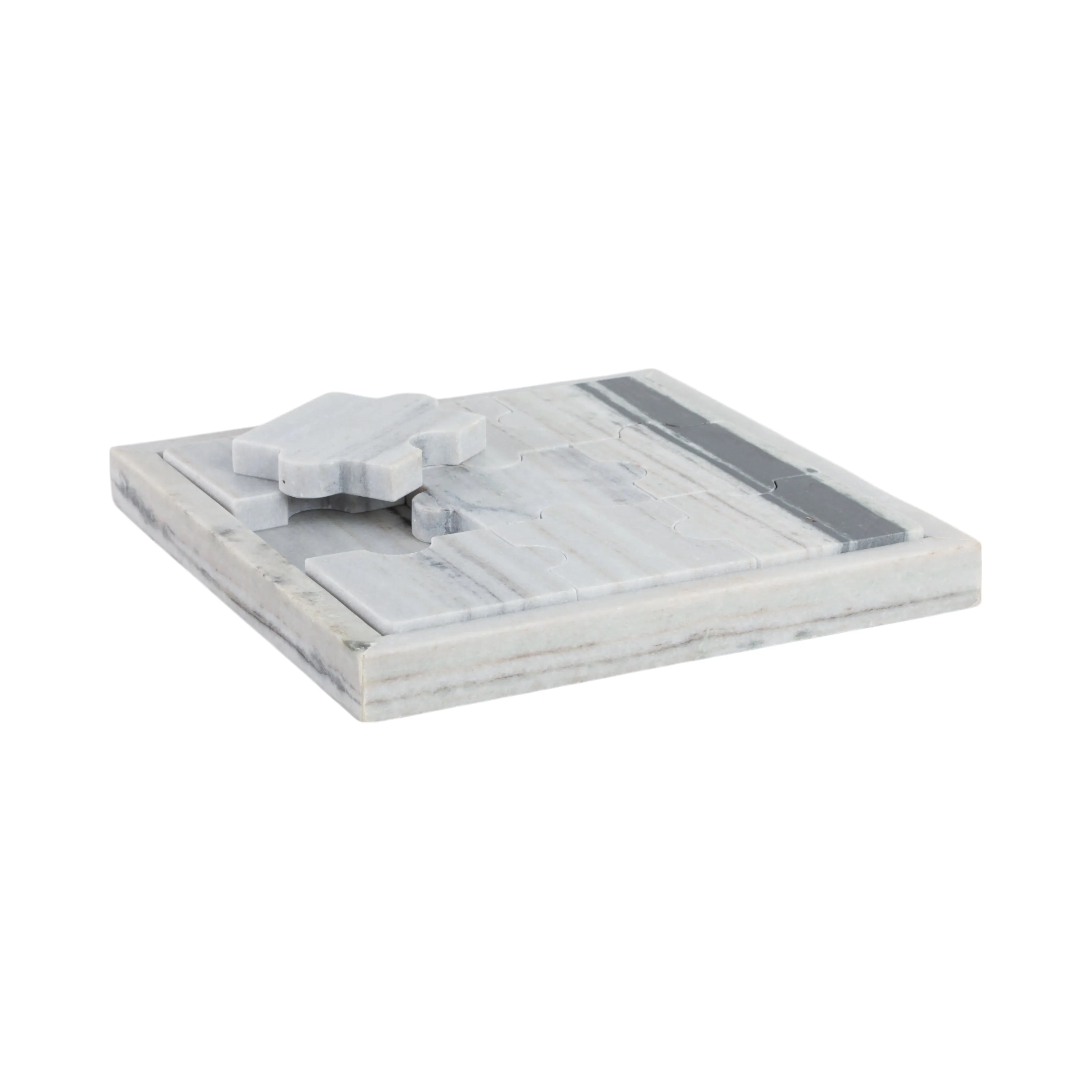 12x12" Panda Stone Marble Puzzle Game, White