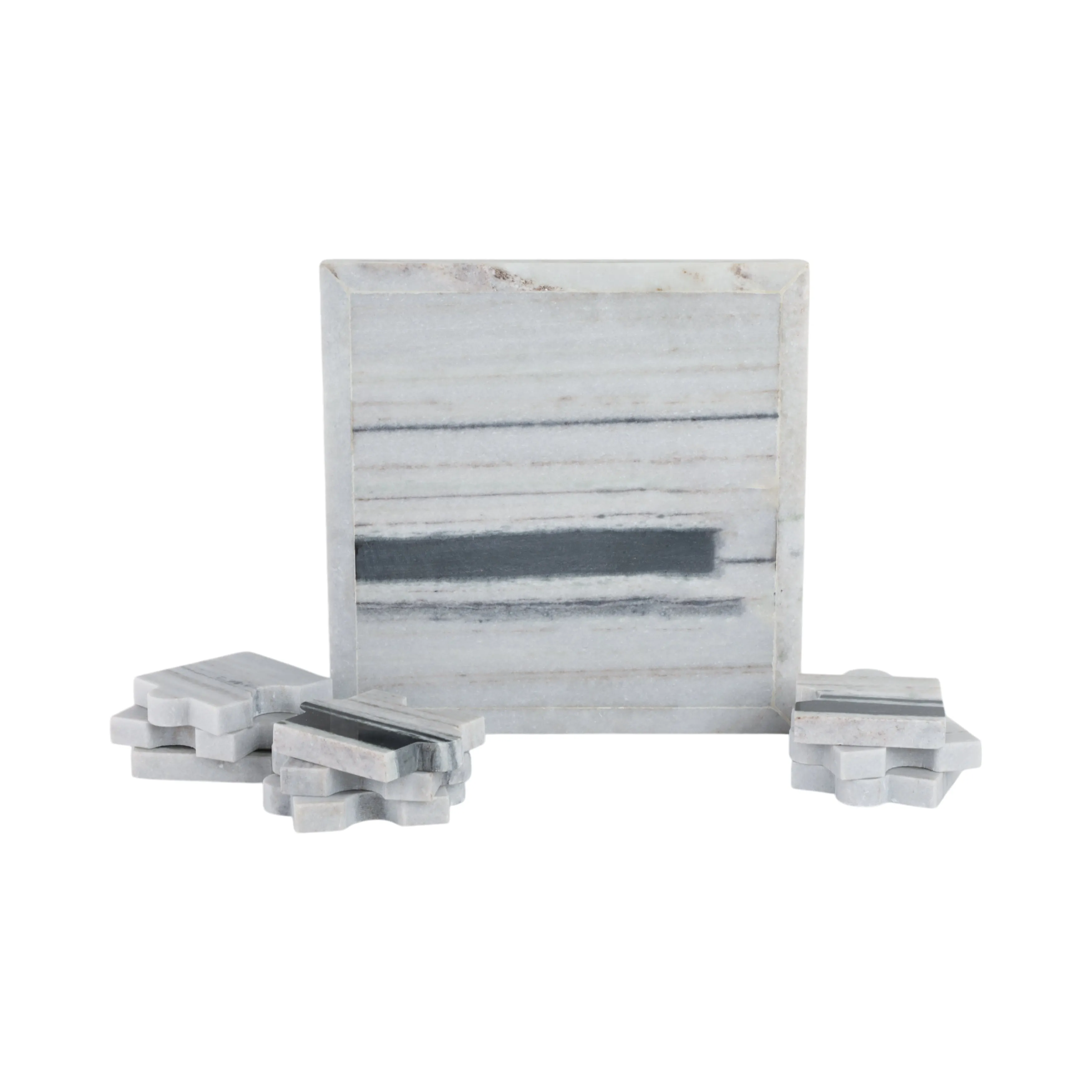 12x12" Panda Stone Marble Puzzle Game, White